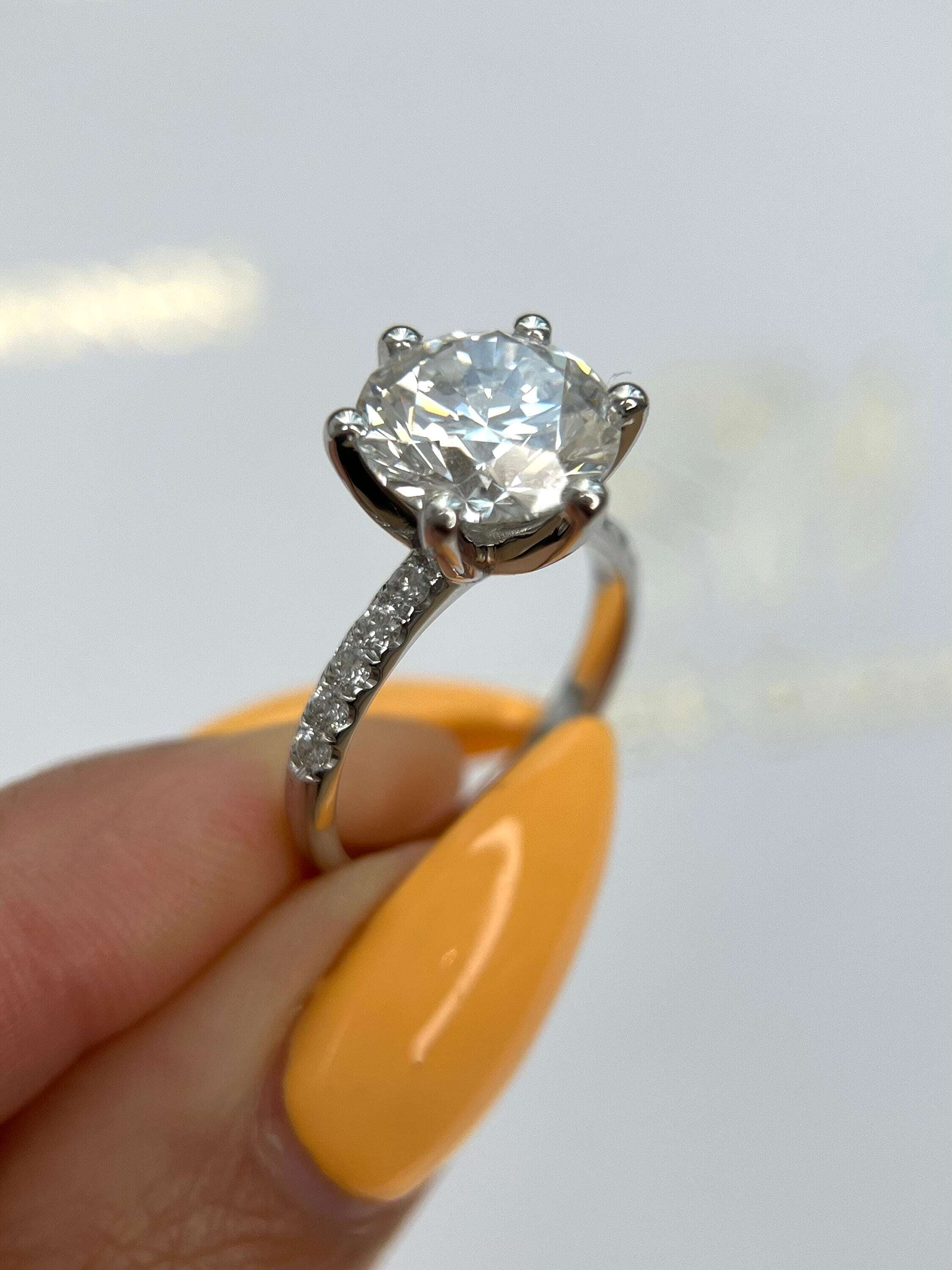 4.25 Carat Round Ideal Cut Diamond Pave Classic Style Engagement Ring