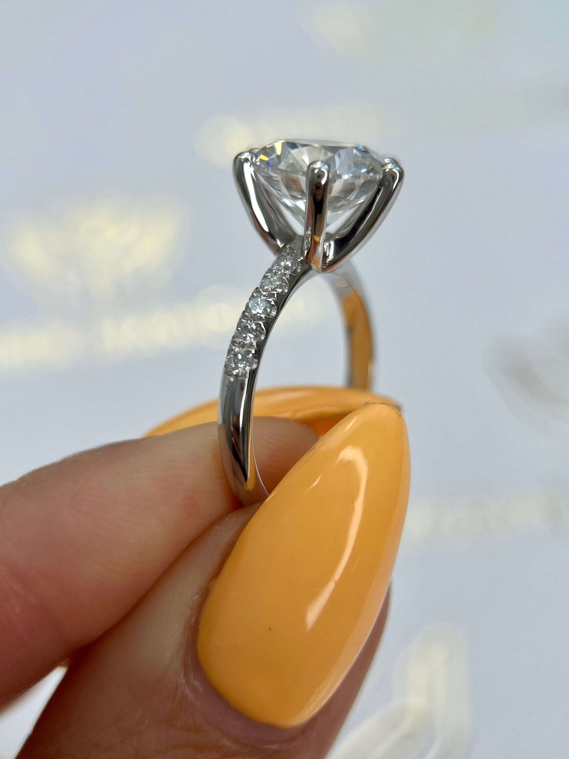 4.25 Carat Round Ideal Cut Diamond Pave Classic Style Engagement Ring