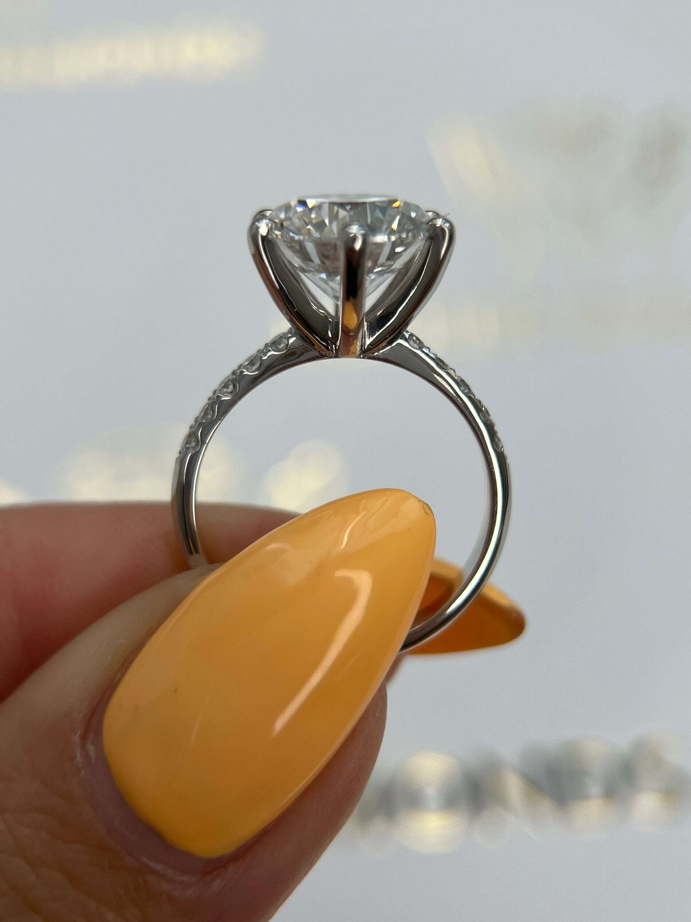 4.25 Carat Round Ideal Cut Diamond Pave Classic Style Engagement Ring