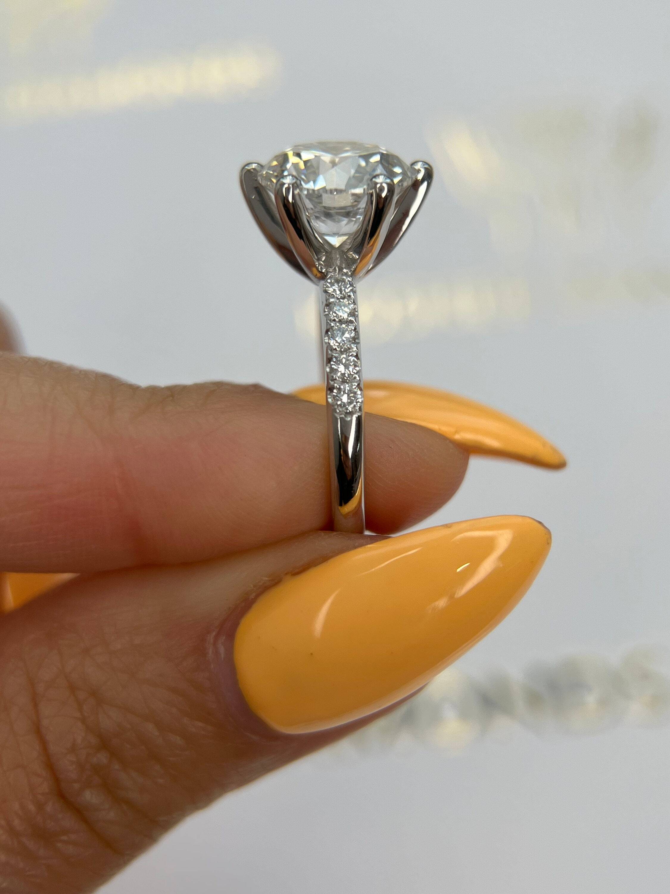 4.25 Carat Round Ideal Cut Diamond Pave Classic Style Engagement Ring