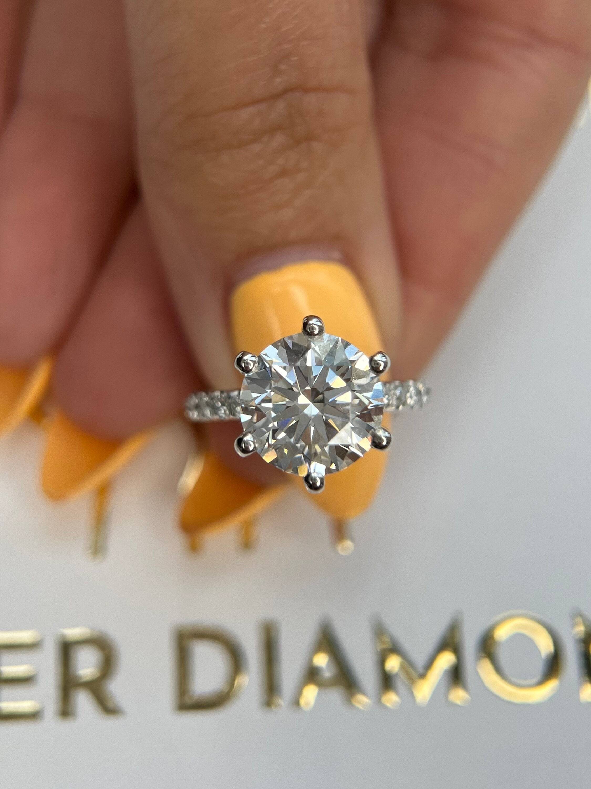 4.25 Carat Round Ideal Cut Diamond Pave Classic Style Engagement Ring