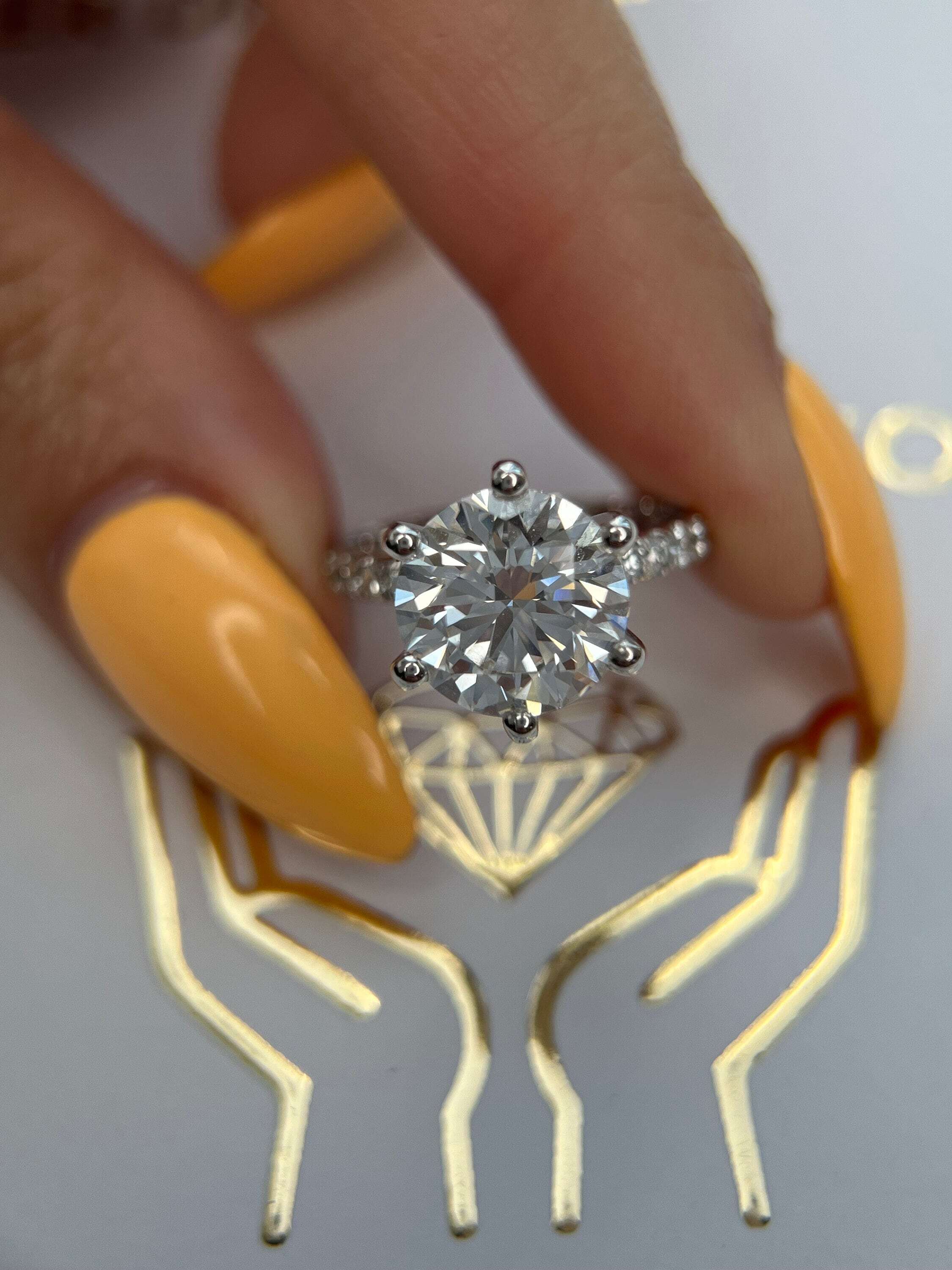 4.25 Carat Round Ideal Cut Diamond Pave Classic Style Engagement Ring