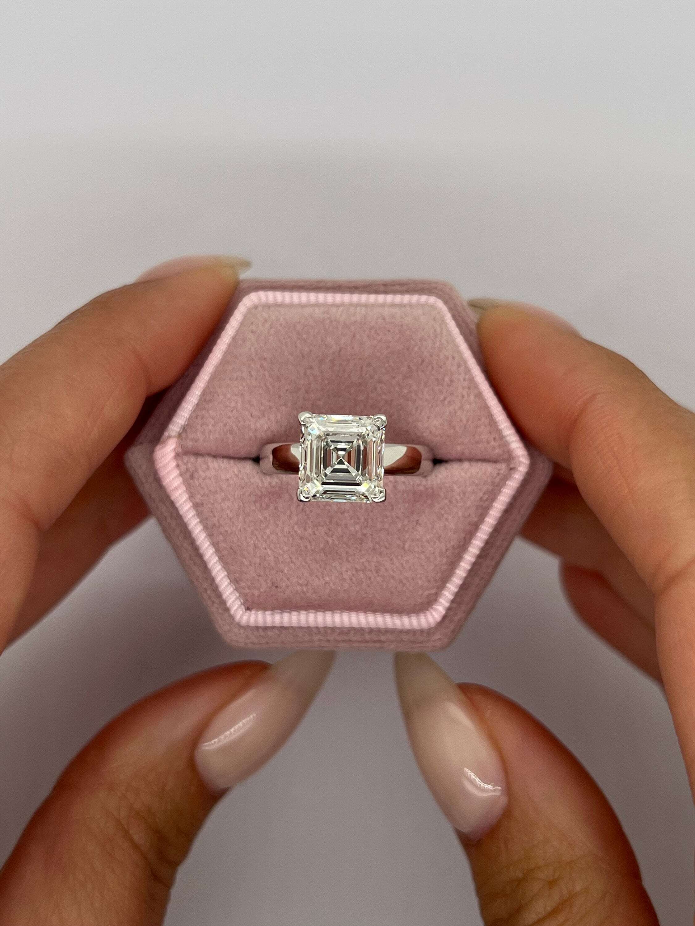 4 Carat Asscher Cut Diamond Solitaire Engagement Ring