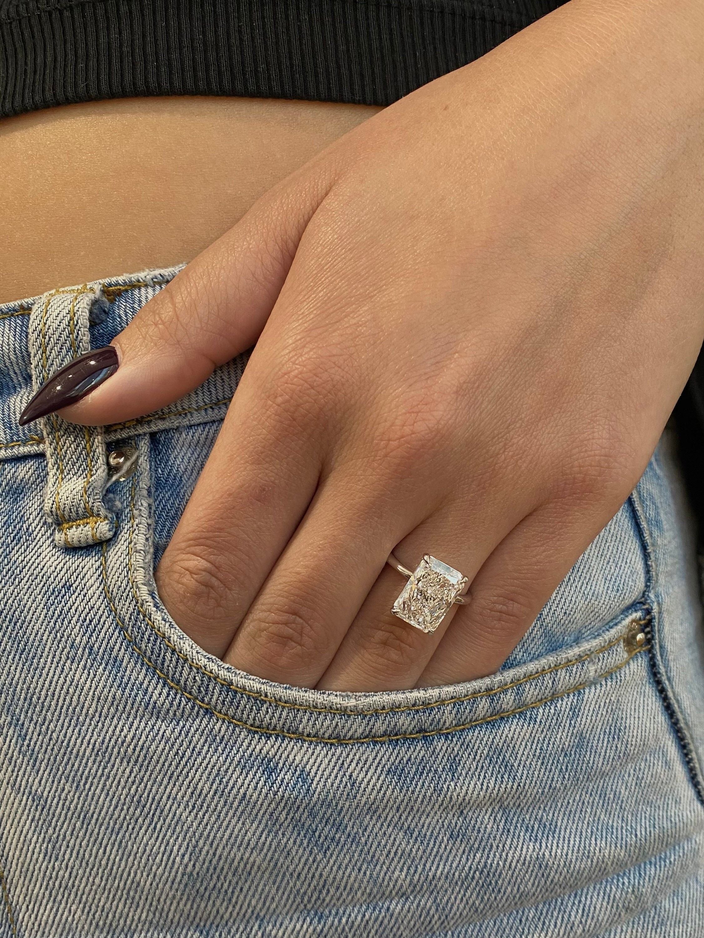 6 Carat Elongated Radiant Excellent Cut Diamond Solitaire Engagement Ring