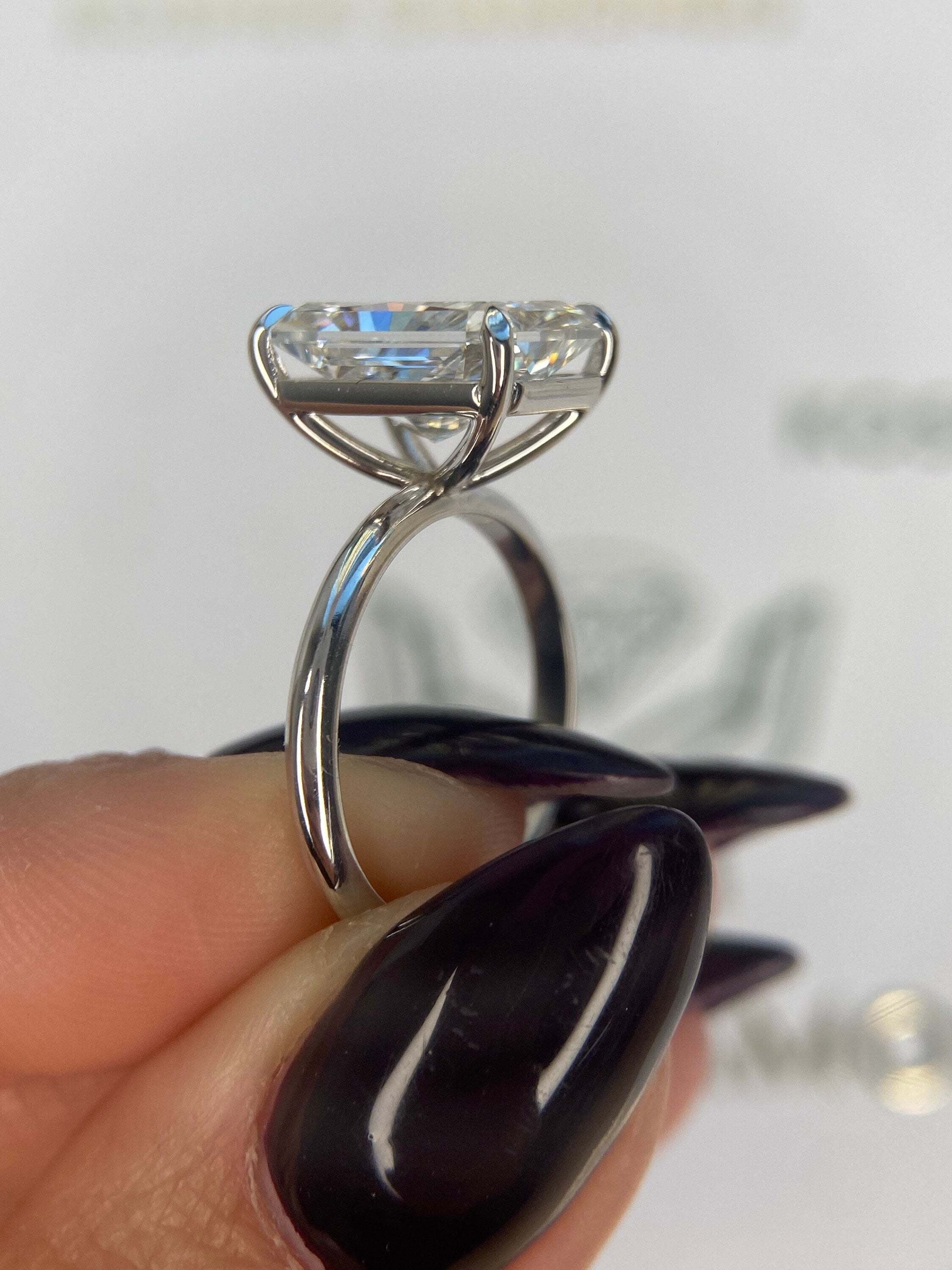 6 Carat Elongated Radiant Excellent Cut Diamond Solitaire Engagement Ring
