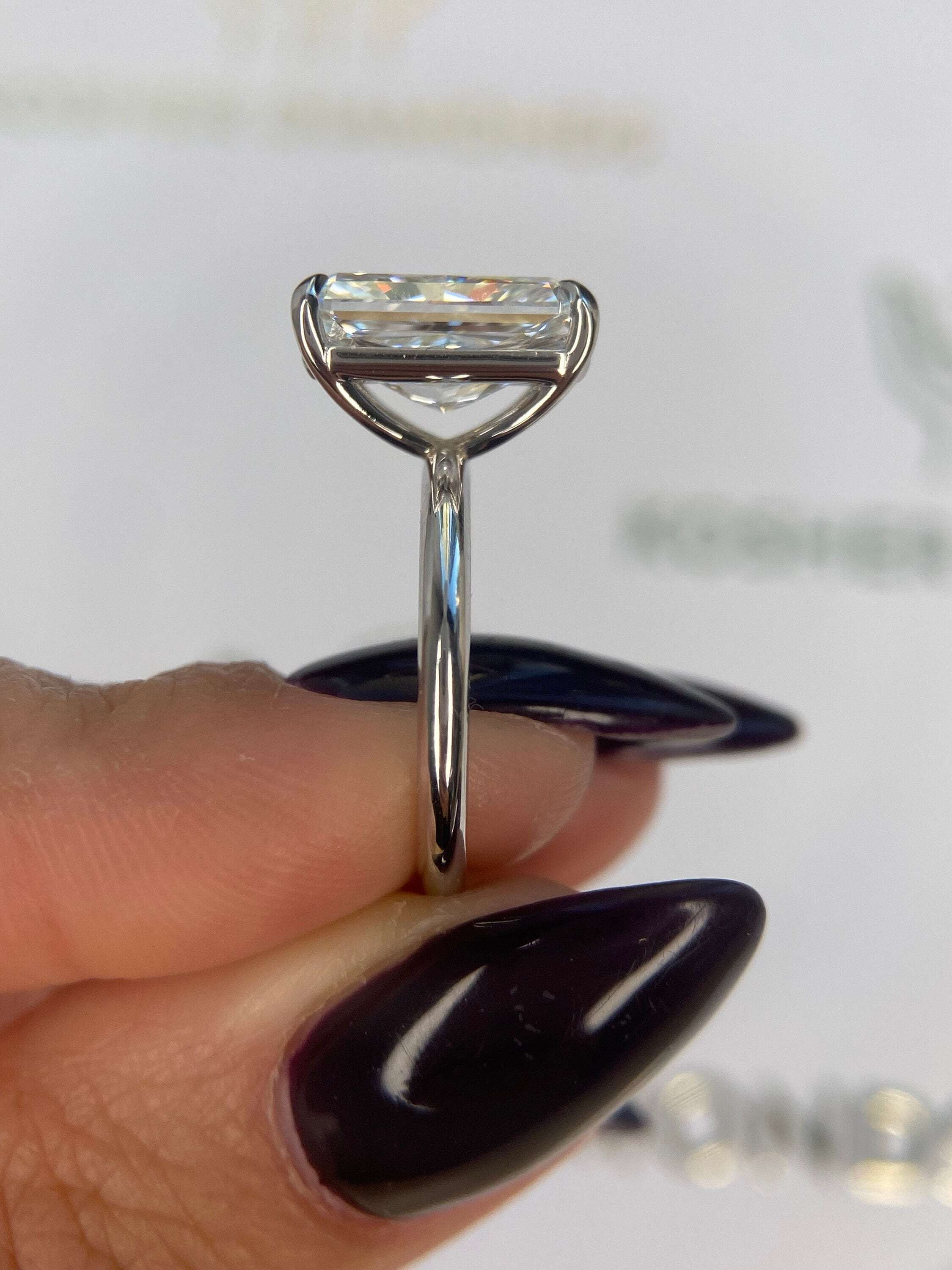 6 Carat Elongated Radiant Excellent Cut Diamond Solitaire Engagement Ring