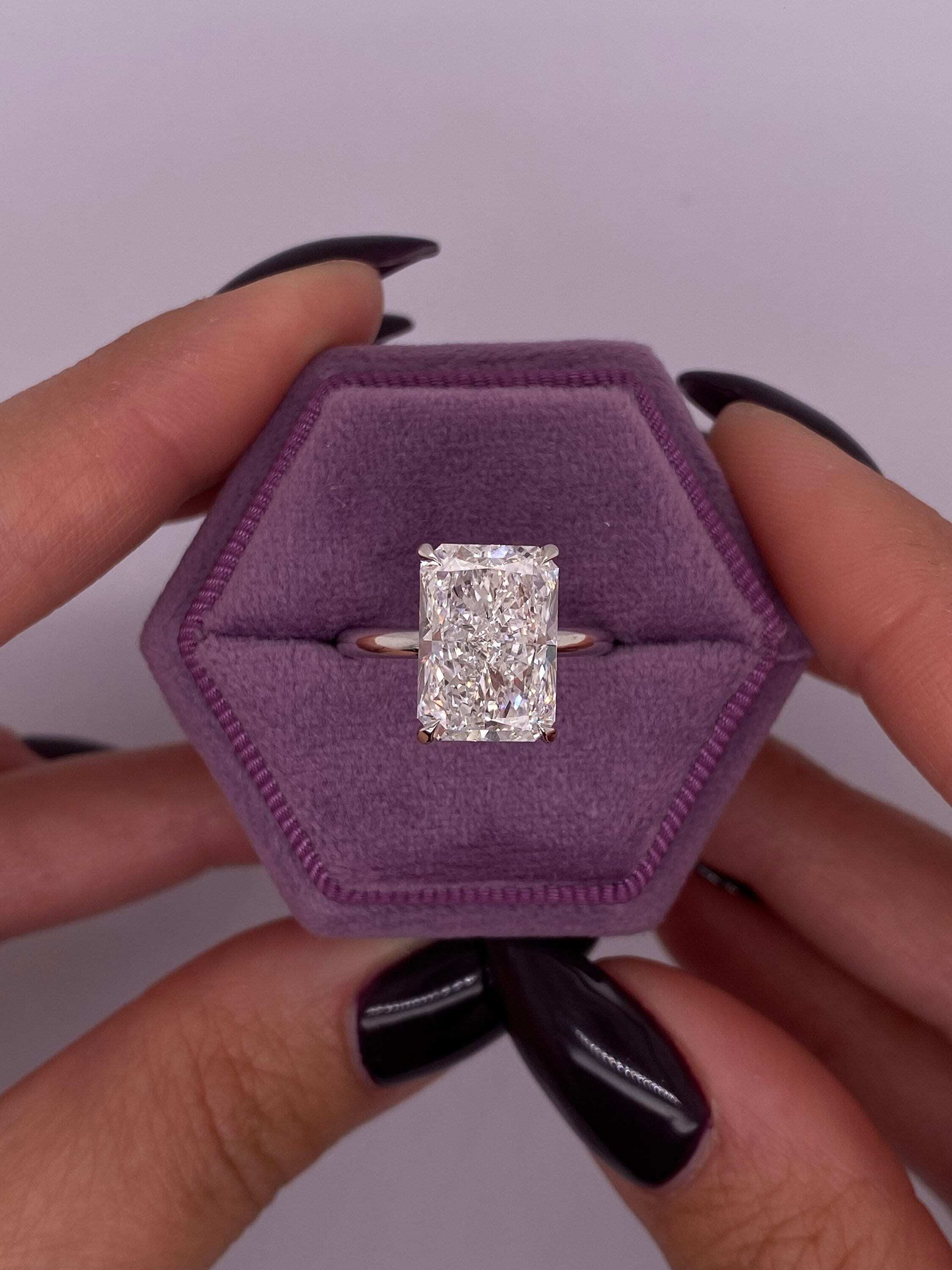 6 Carat Elongated Radiant Excellent Cut Diamond Solitaire Engagement Ring