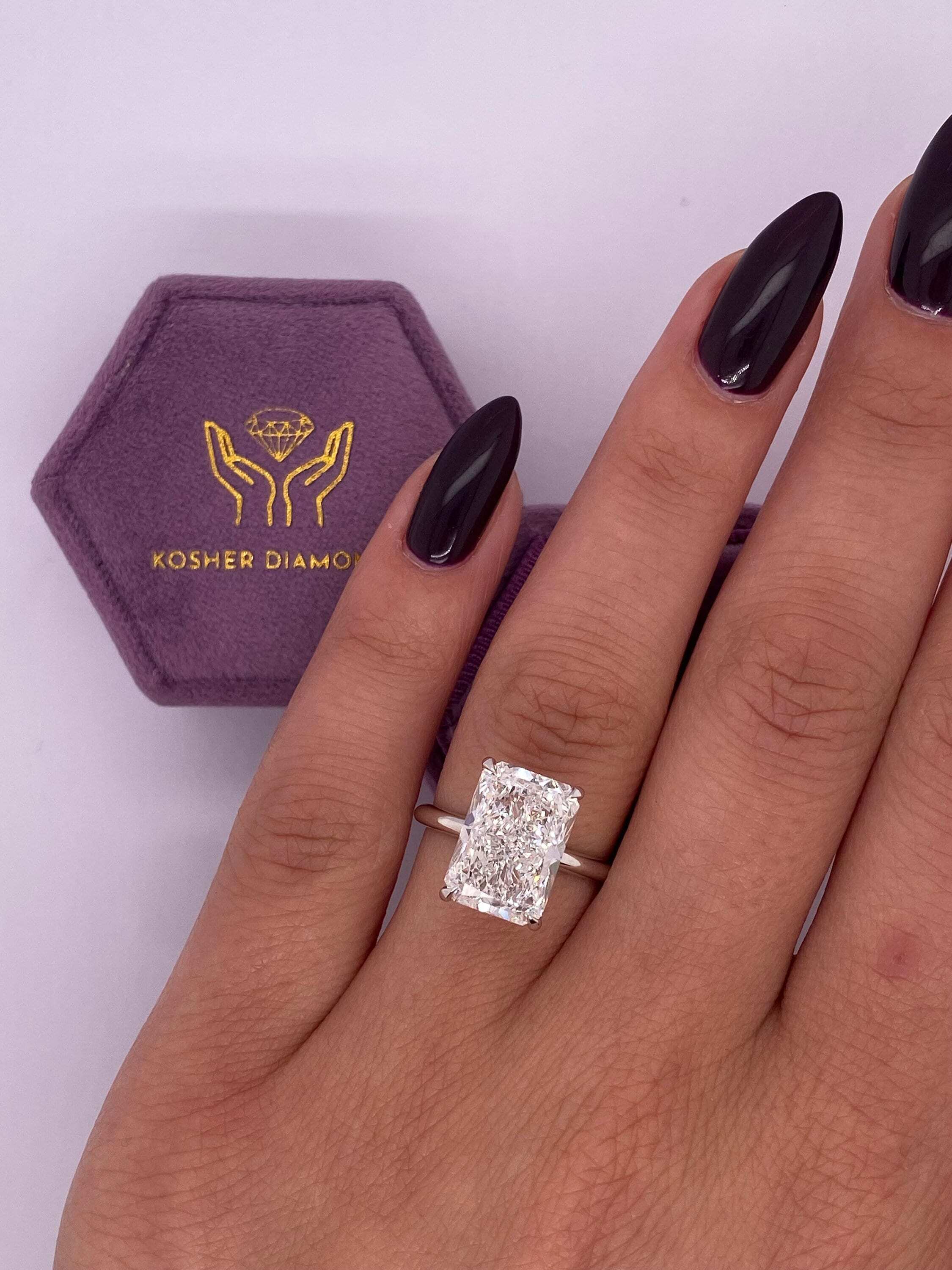 6 Carat Elongated Radiant Excellent Cut Diamond Solitaire Engagement Ring