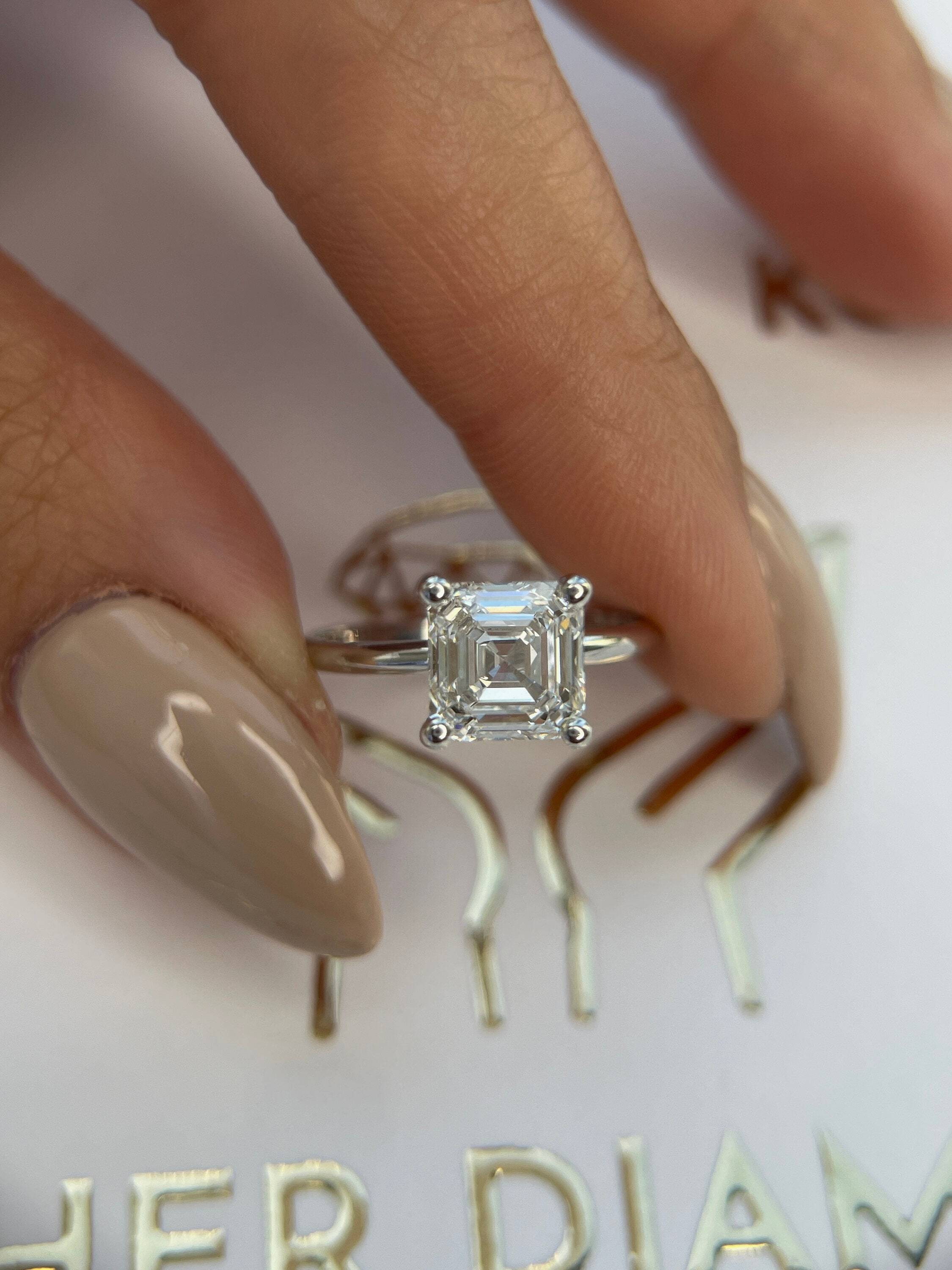 2 Carat Asscher Cut Diamond Solitaire Engagement Ring