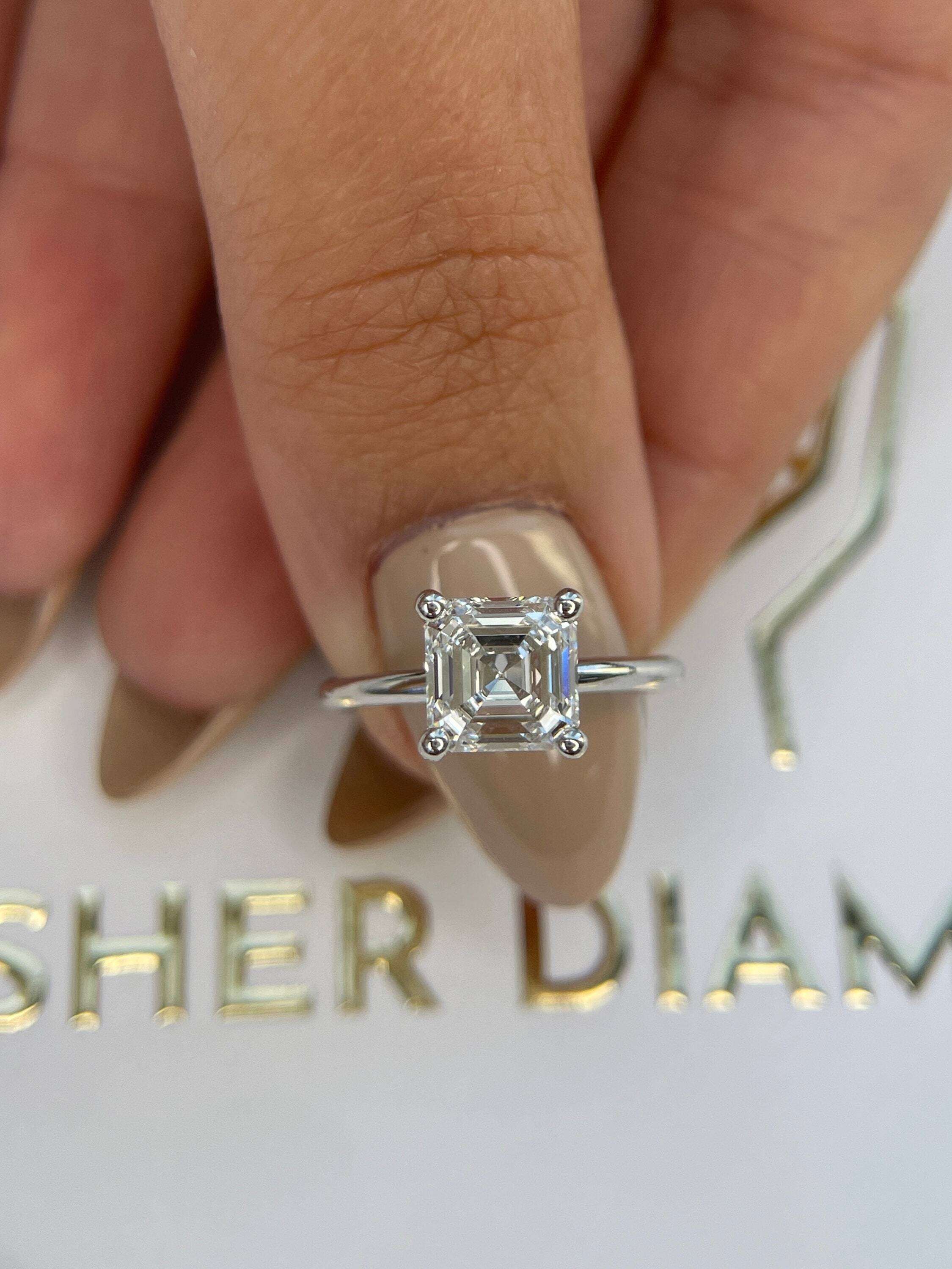 2 Carat Asscher Cut Diamond Solitaire Engagement Ring