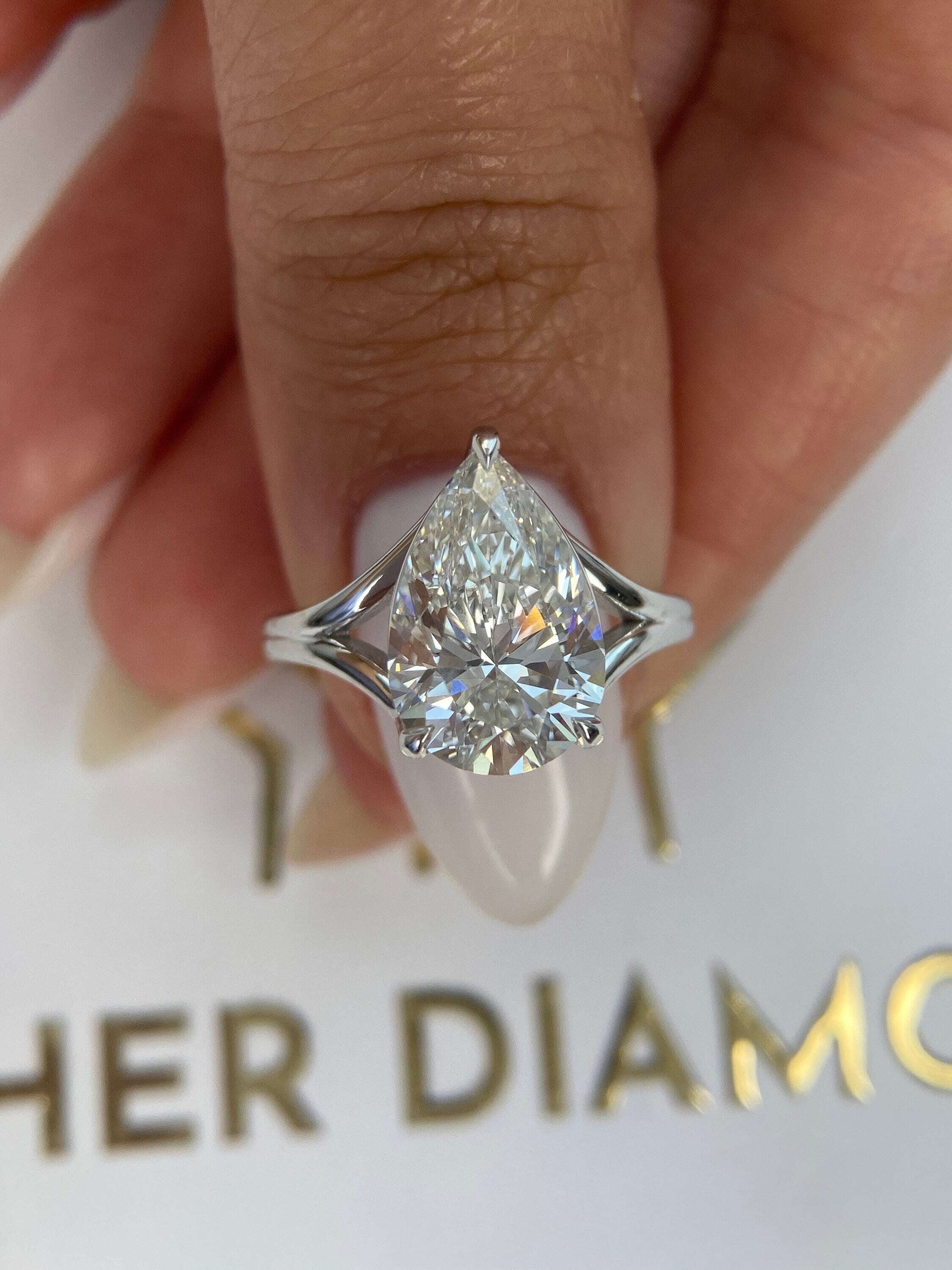 3 Carat Pear Cut Solitaire Diamond Split Shank Engagement Ring