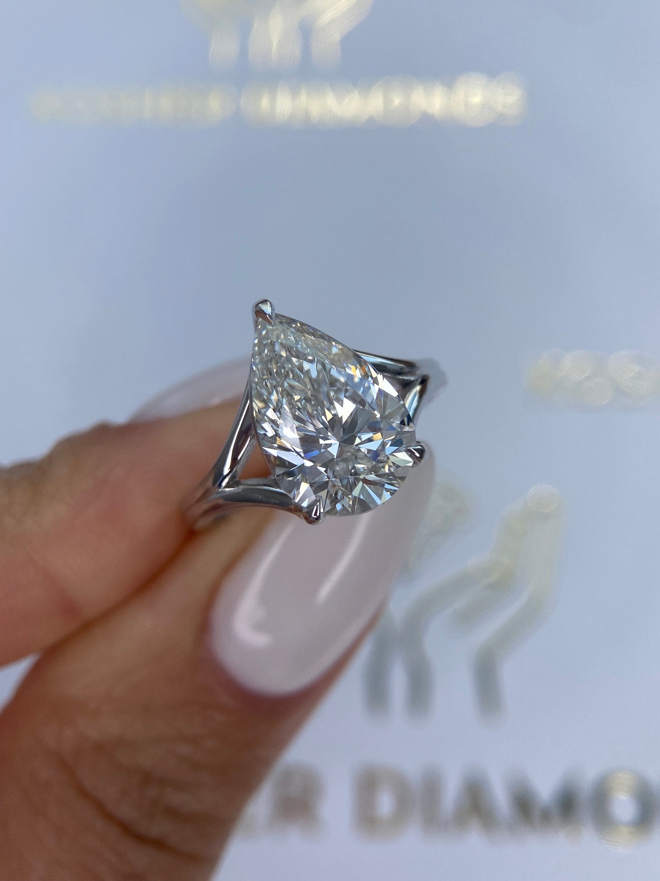 3 Carat Pear Cut Solitaire Diamond Split Shank Engagement Ring