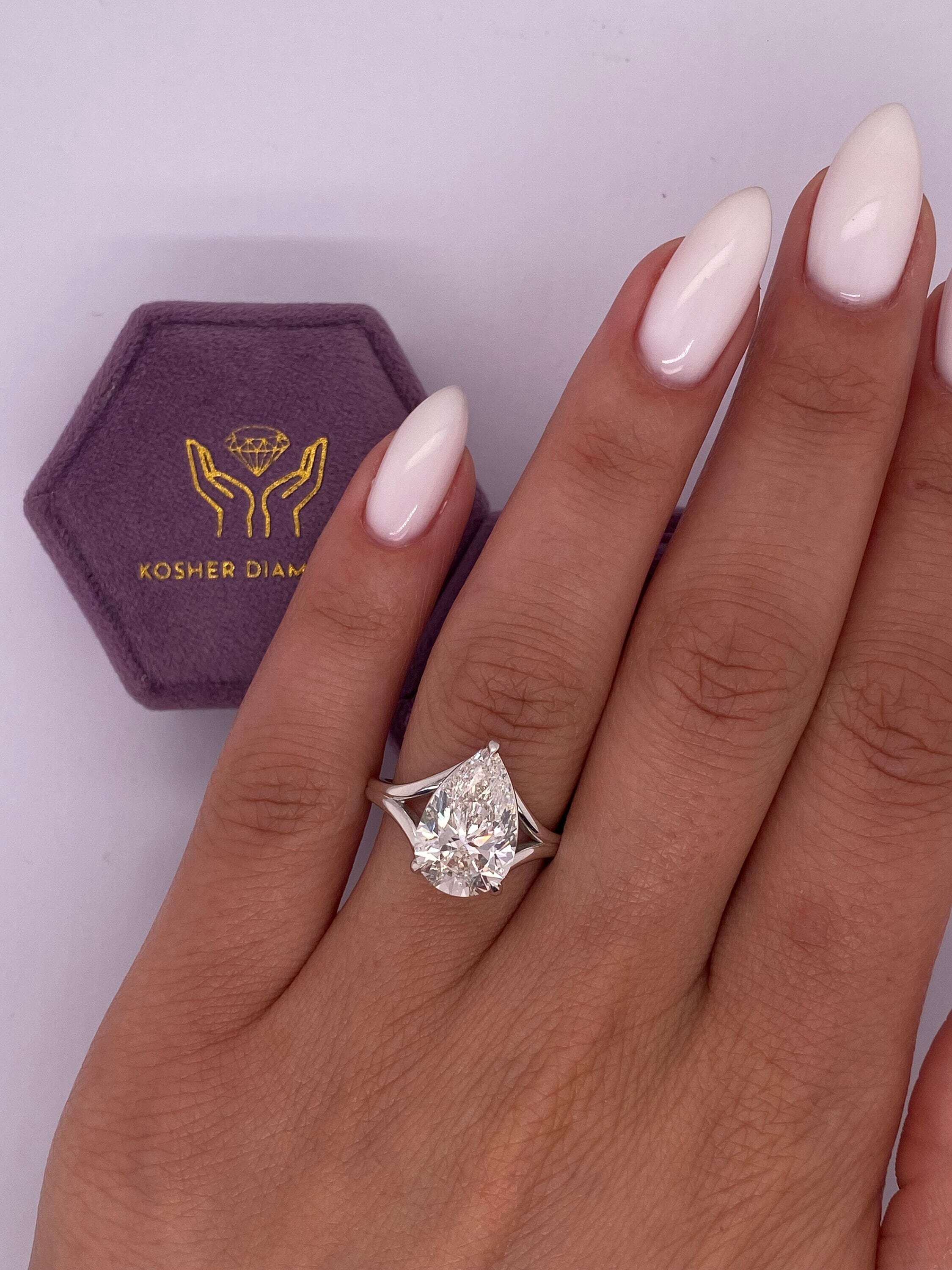 3 Carat Pear Cut Solitaire Diamond Split Shank Engagement Ring