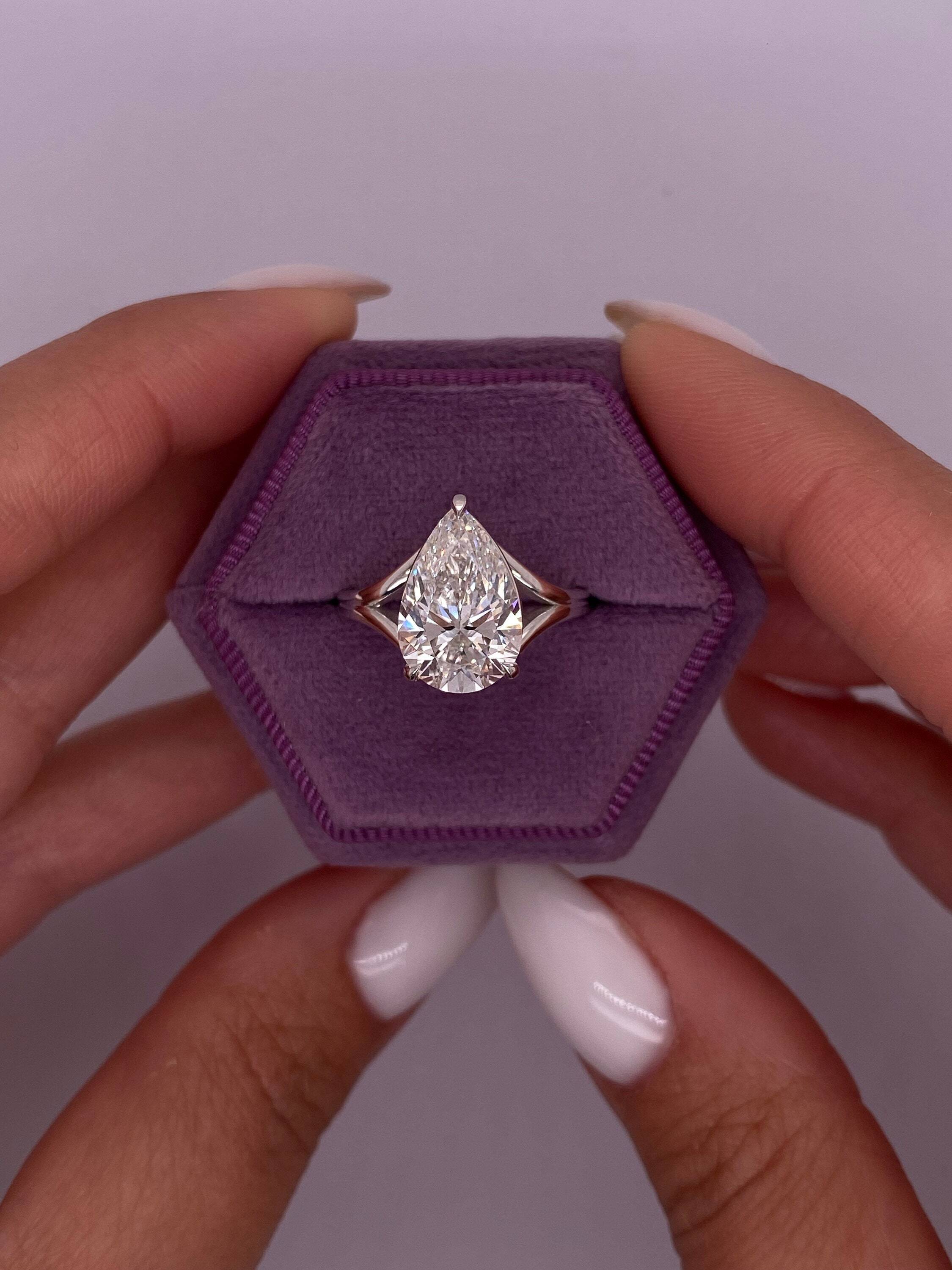 3 Carat Pear Cut Solitaire Diamond Split Shank Engagement Ring