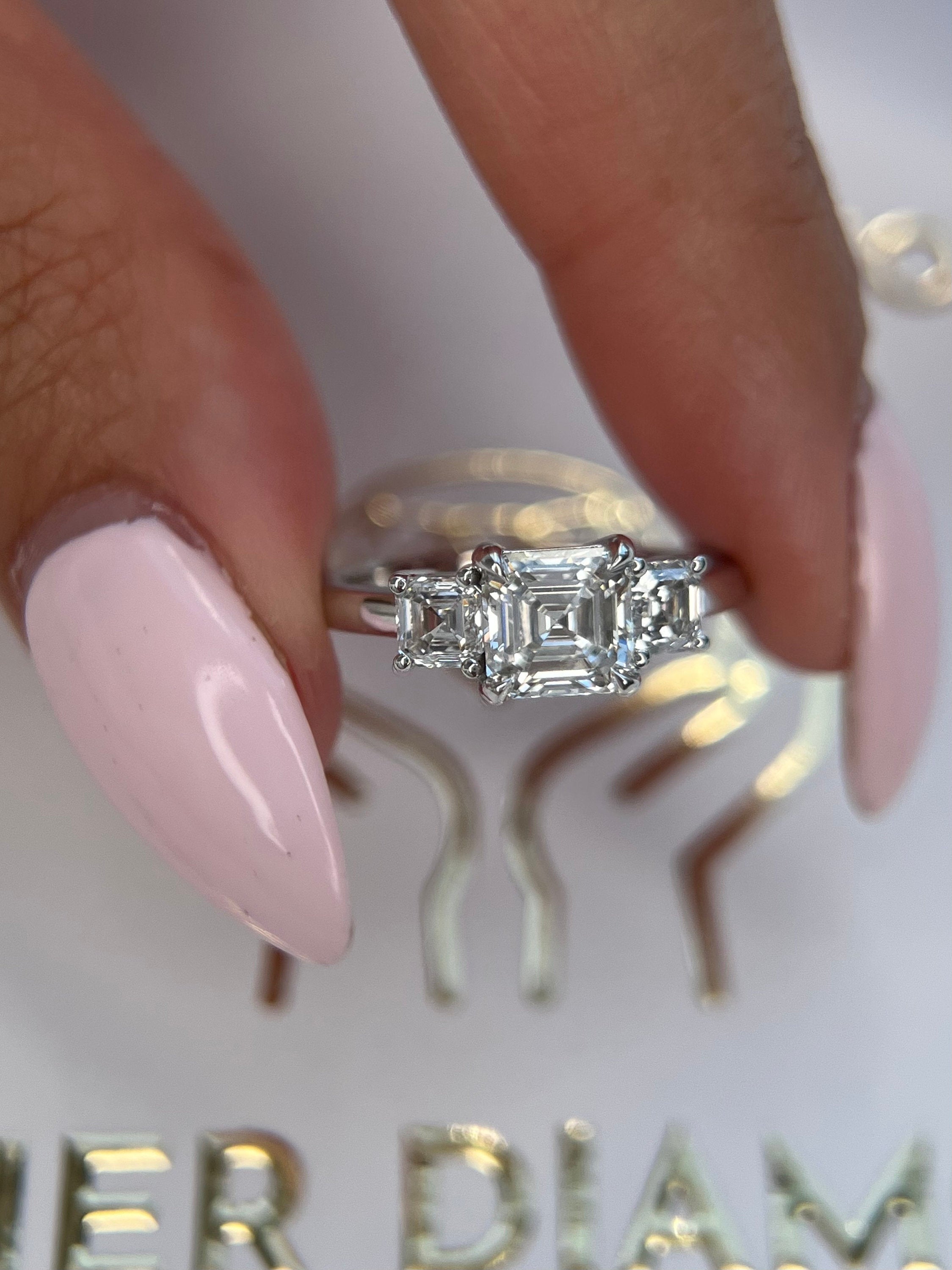 1.5 Carat Asscher Cut Three Stone Diamond Engagement Ring