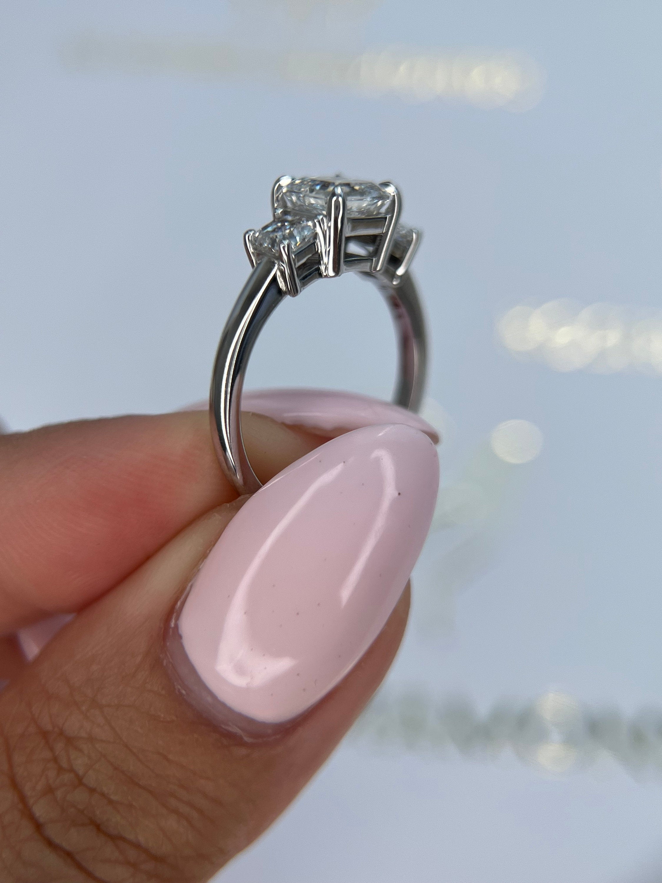 1.5 Carat Asscher Cut Three Stone Diamond Engagement Ring