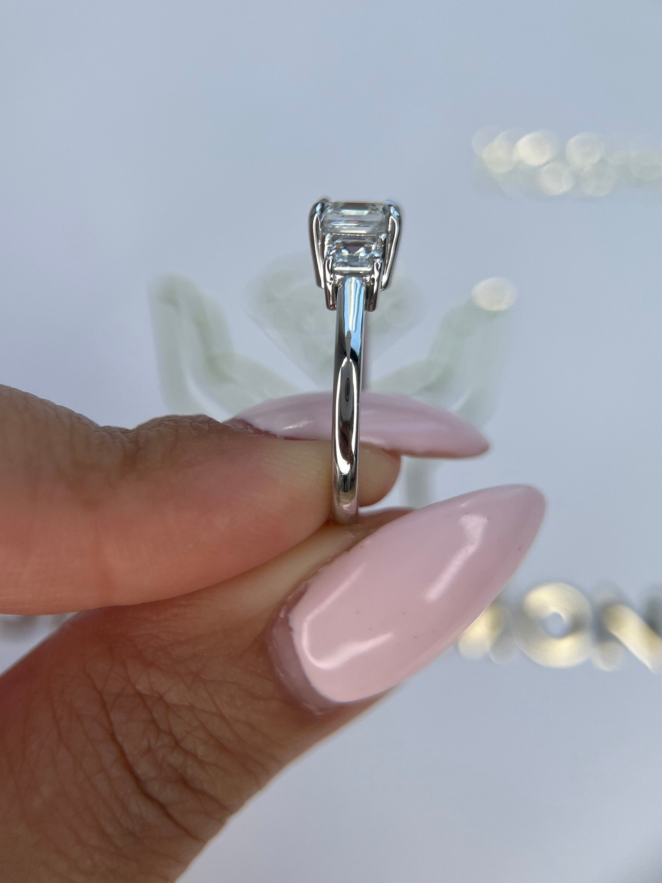 1.5 Carat Asscher Cut Three Stone Diamond Engagement Ring