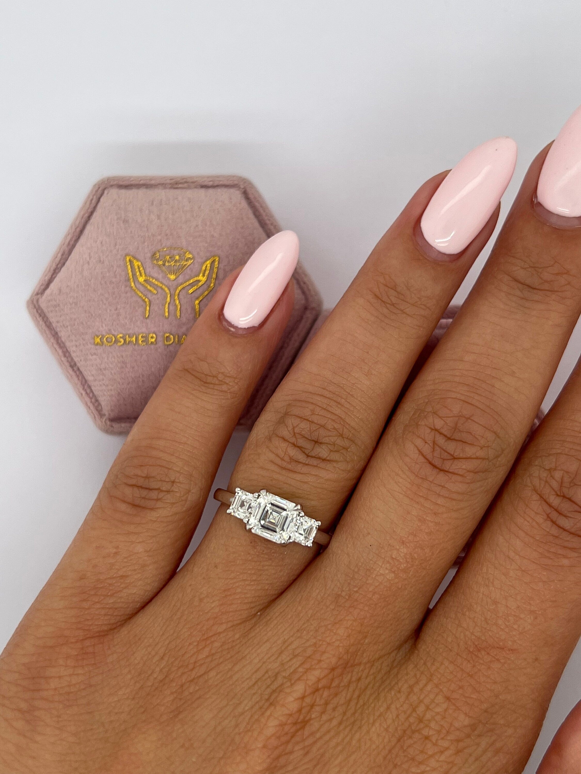 1.5 Carat Asscher Cut Three Stone Diamond Engagement Ring