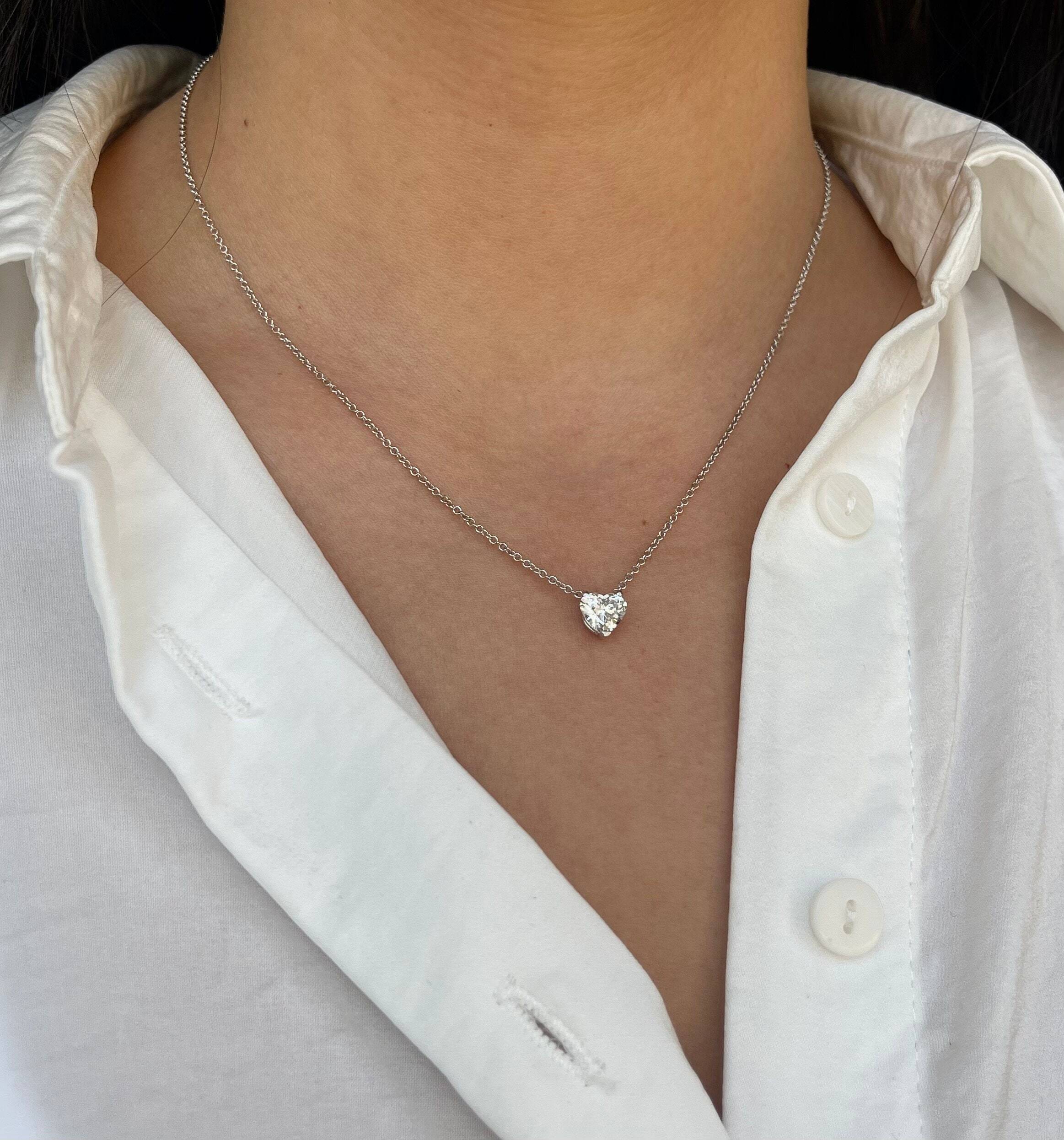 1 Carat Heart Cut Diamond Solitaire Floating Pendant