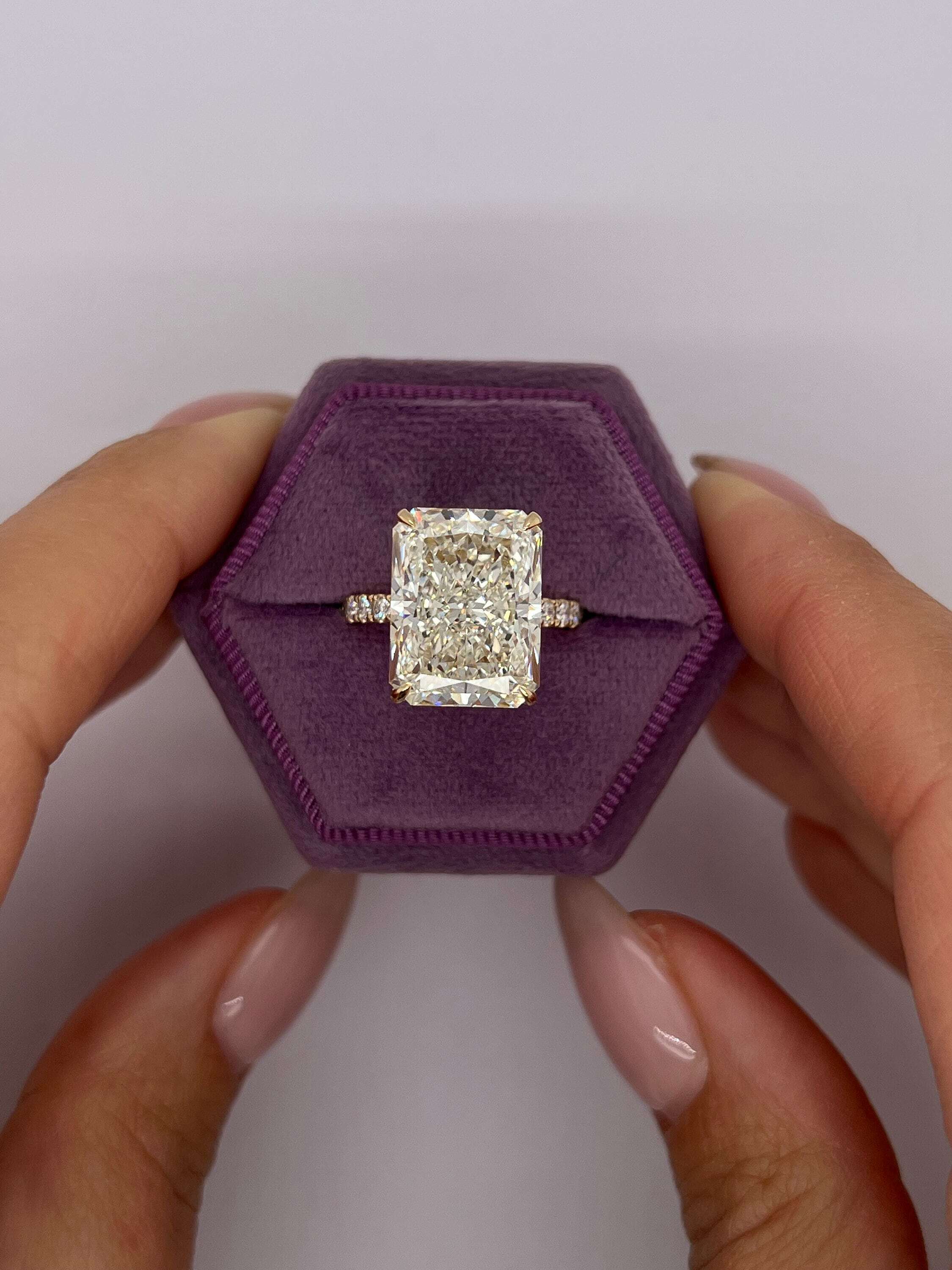 Rare 10.50 Carat Radiant Cut Diamond Solitaire Hidden Halo Engagement Ring