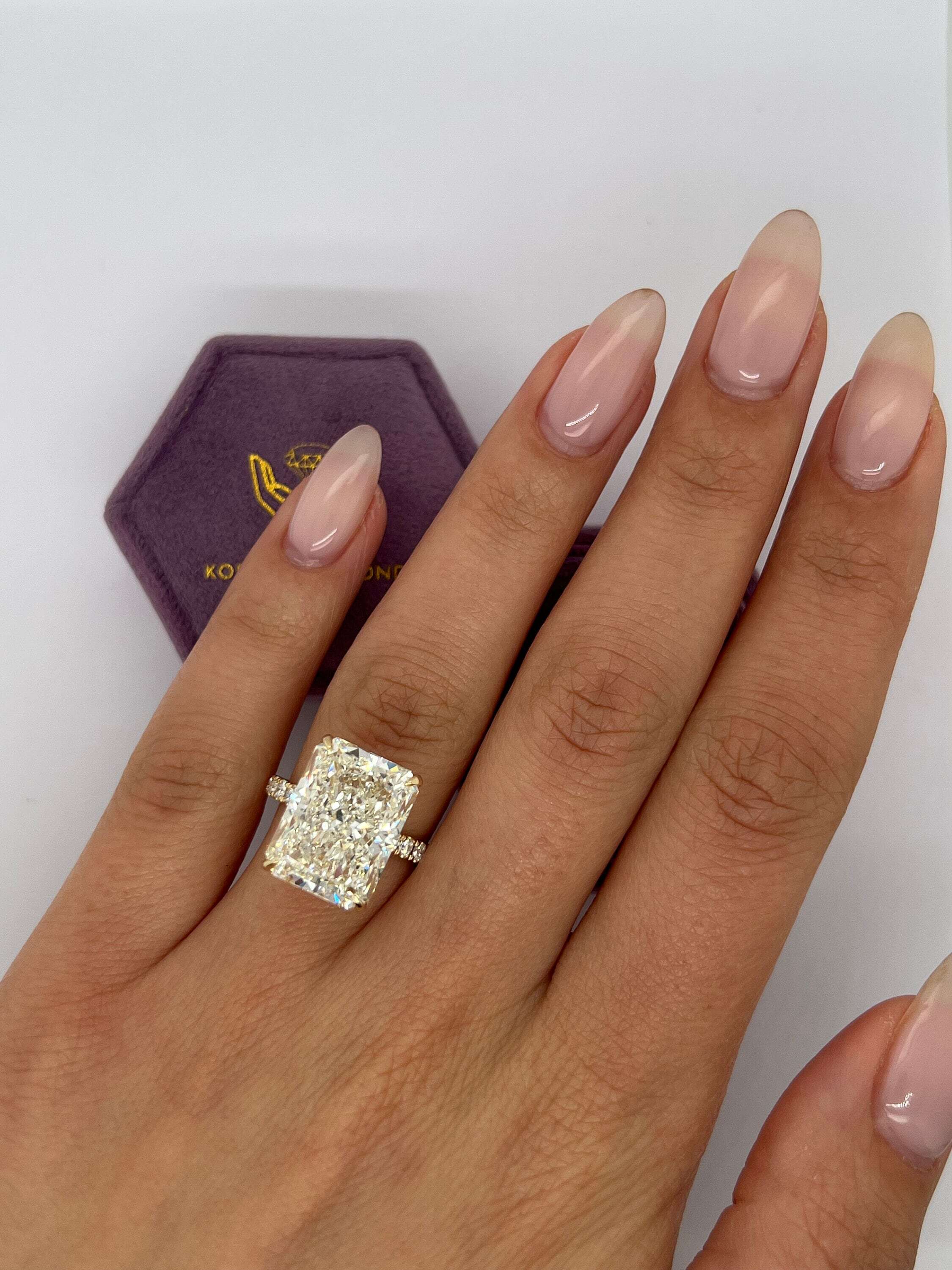 Rare 10.50 Carat Radiant Cut Diamond Solitaire Hidden Halo Engagement Ring