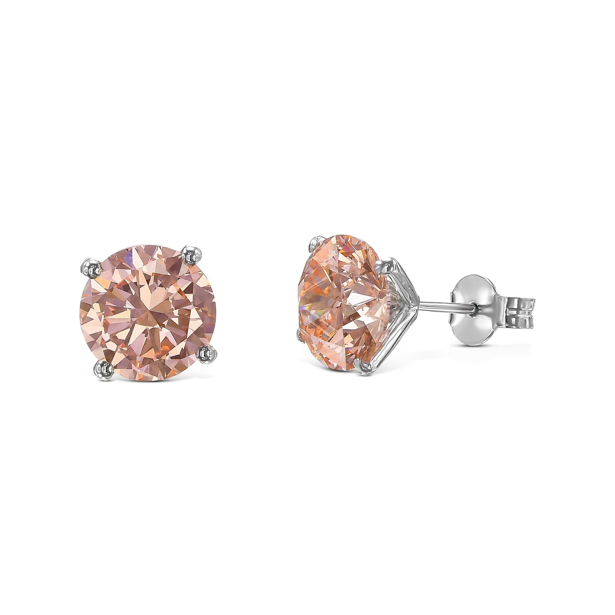 6 Carat Total Fancy Vivid Pink Color Round Ideal Cut Diamond Stud Earrings