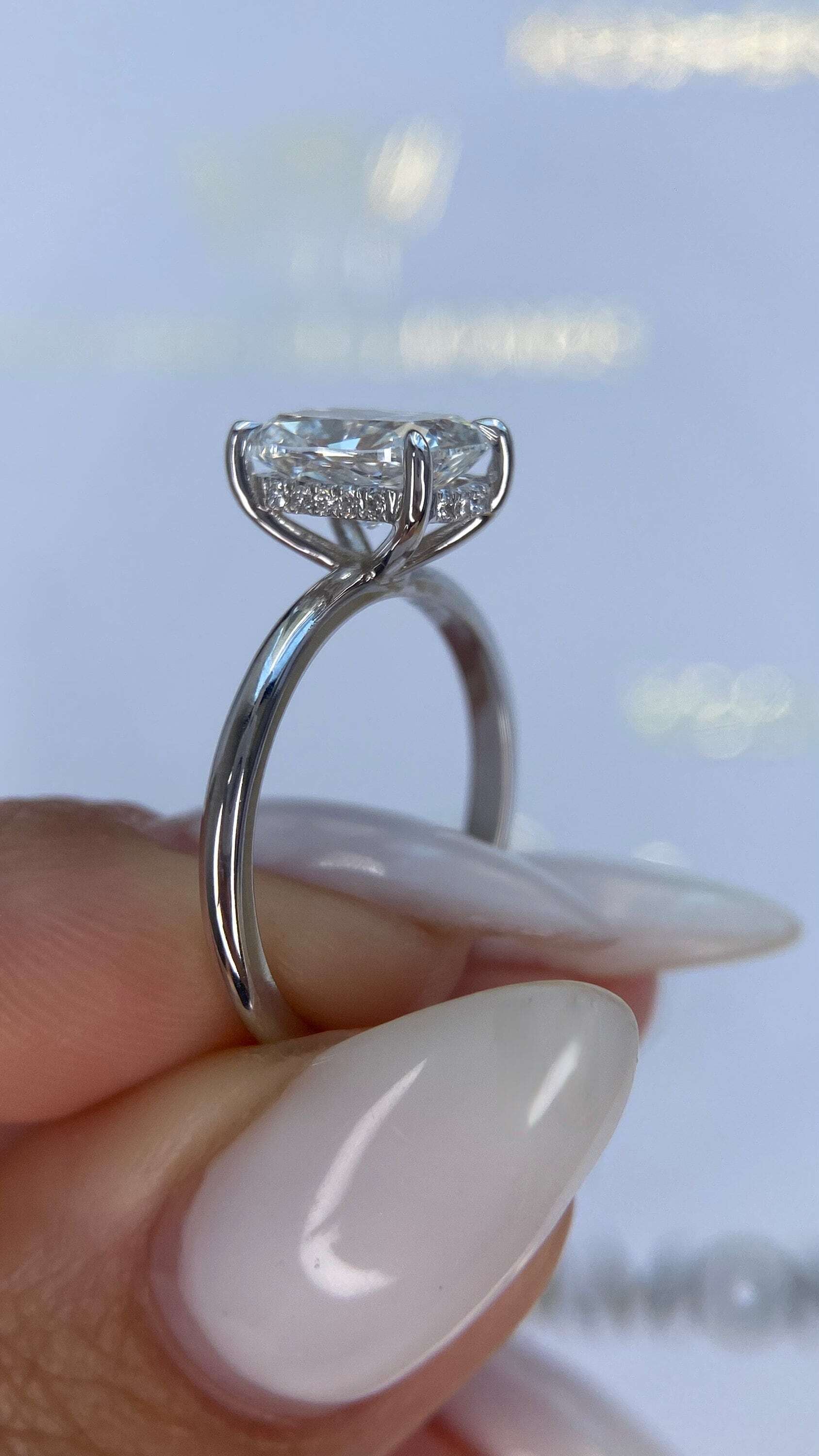 2.1 Carat Elongated Cushion Cut Diamond Solitaire Hidden Halo Engagement Ring