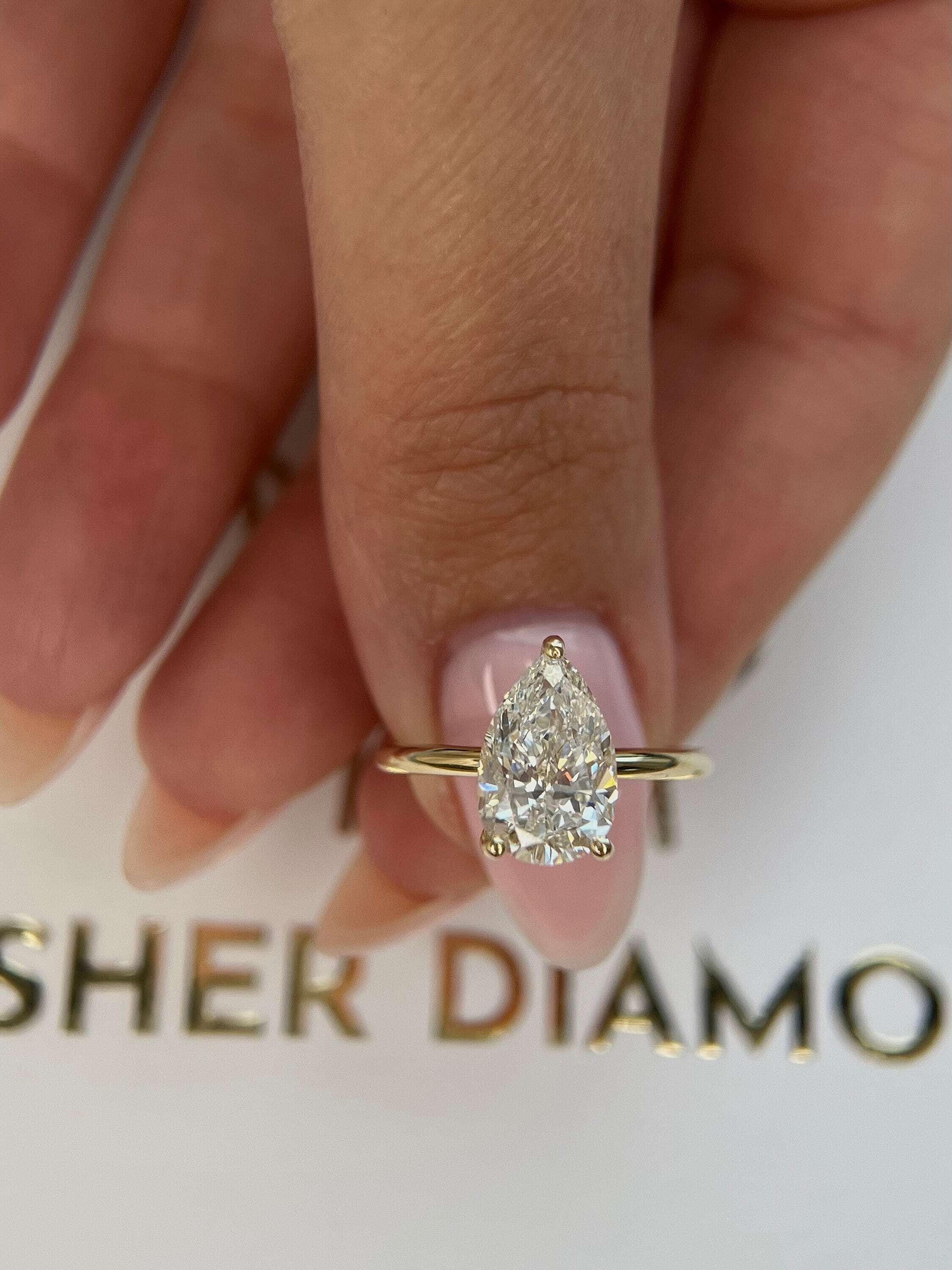 2 Carat Pear Cut Solitaire Diamond Engagement Ring