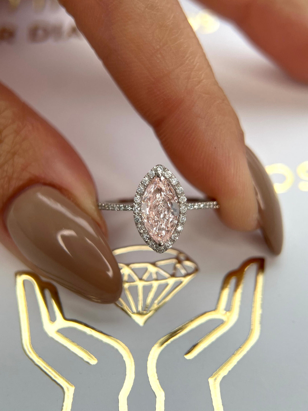 1.25 Carat Fancy Vivid Pink Marquise Diamond Halo Engagement Ring