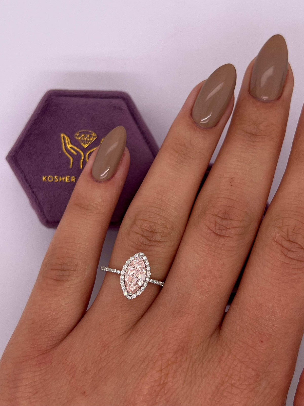 1.25 Carat Fancy Vivid Pink Marquise Diamond Halo Engagement Ring
