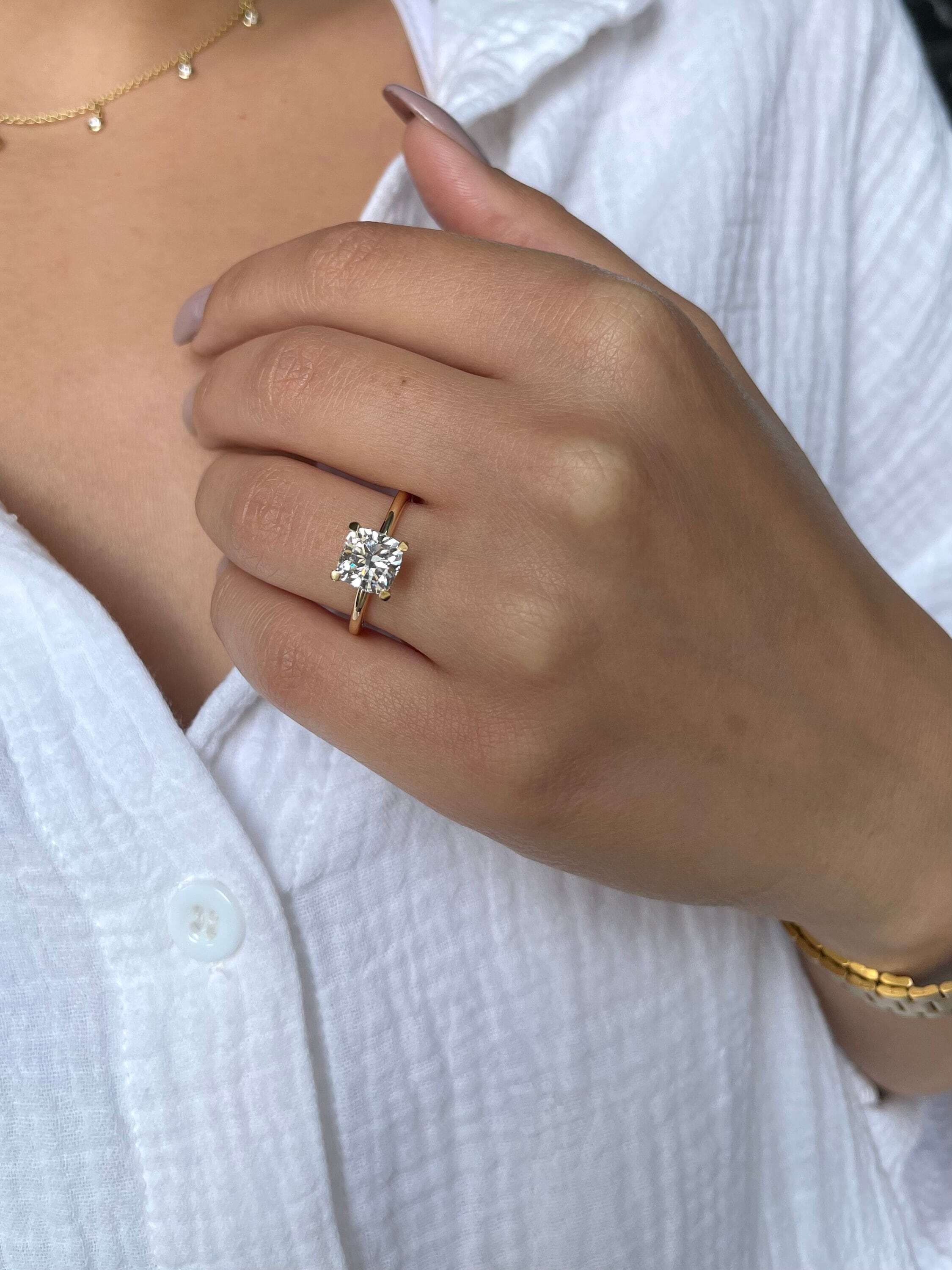 1.5 Carat Square Cushion Cut Diamond Solitaire Engagement Ring