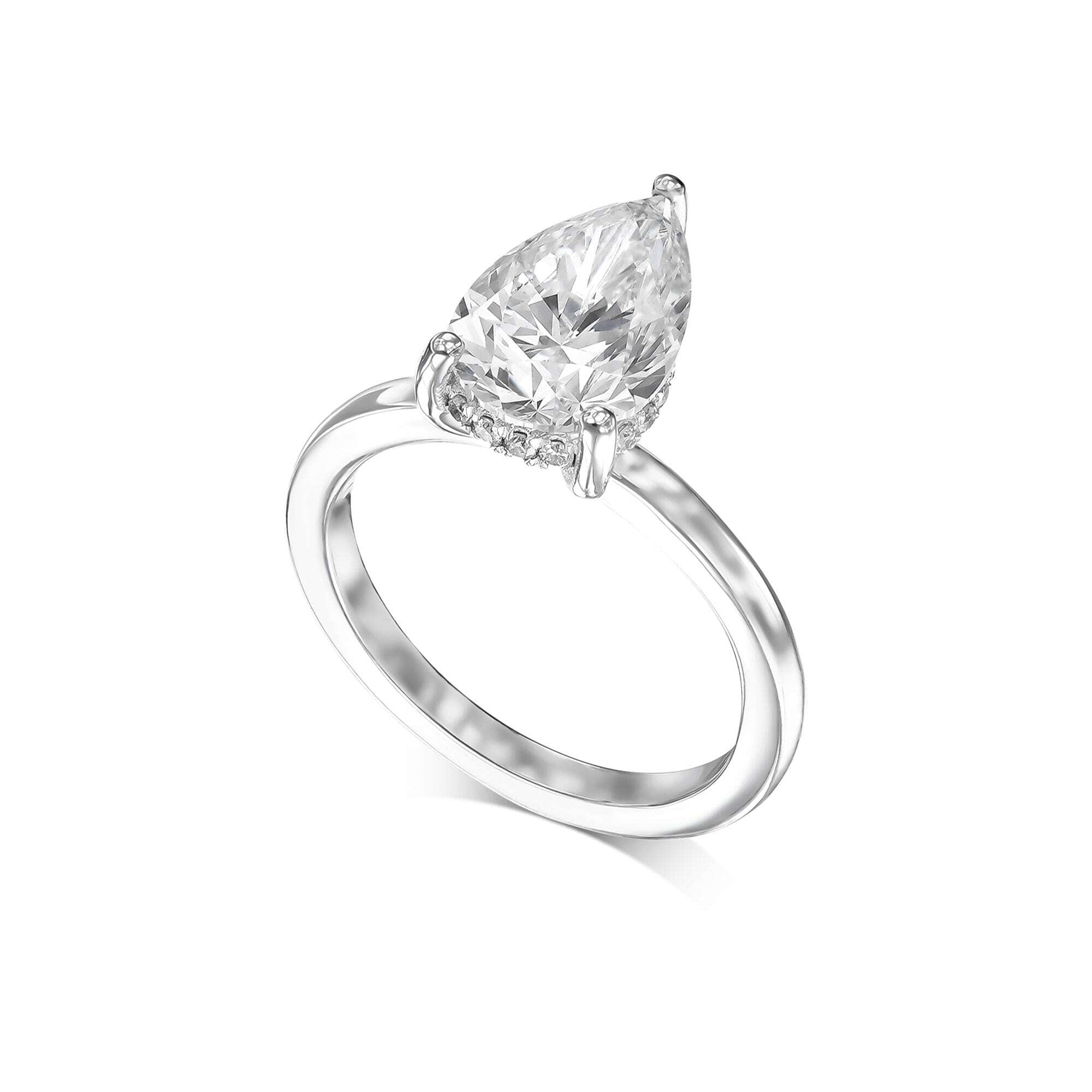 2 Carat Pear Cut Solitaire Diamond Hidden Halo Engagement Ring