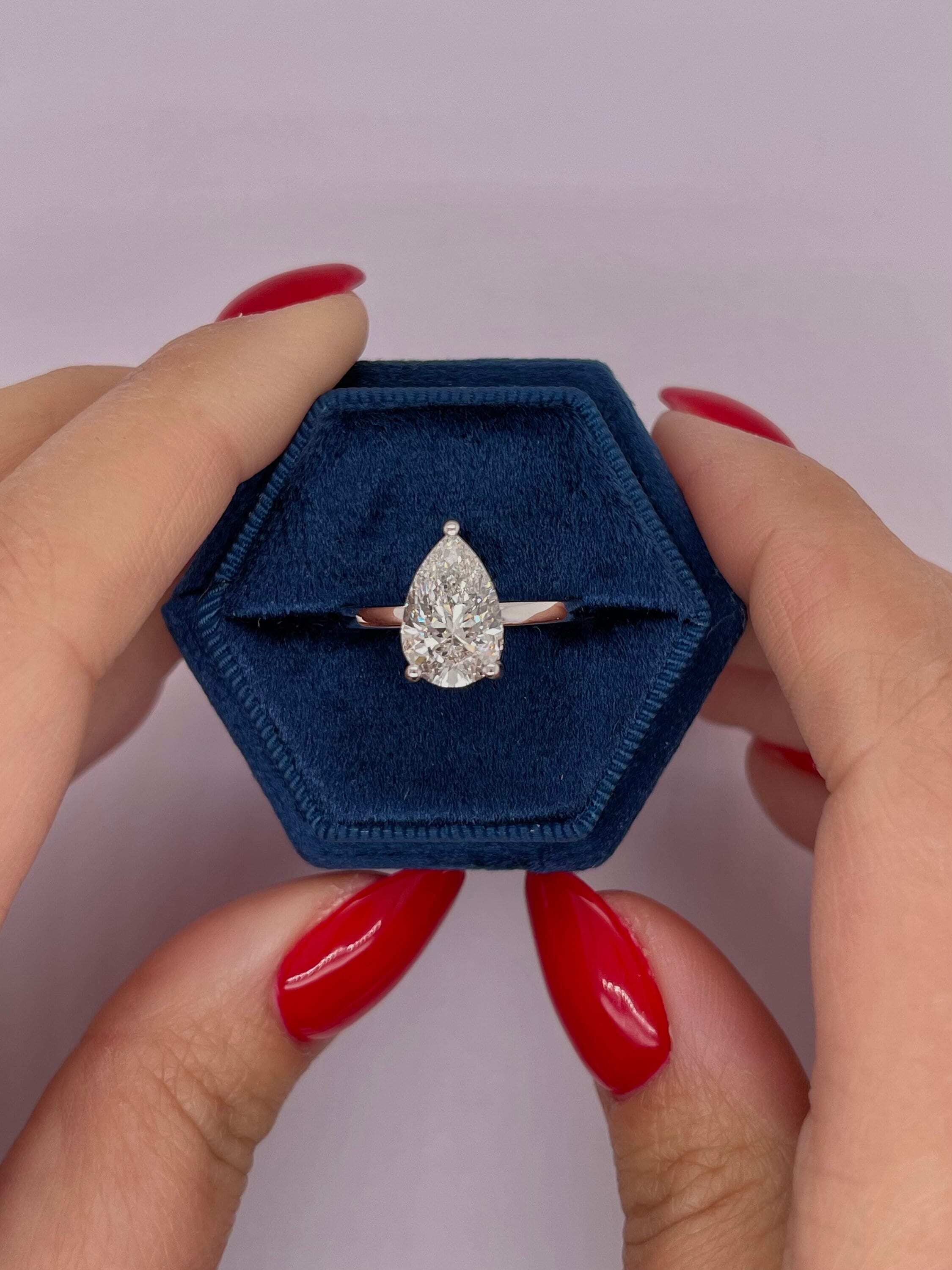2 Carat Pear Cut Solitaire Diamond Hidden Halo Engagement Ring
