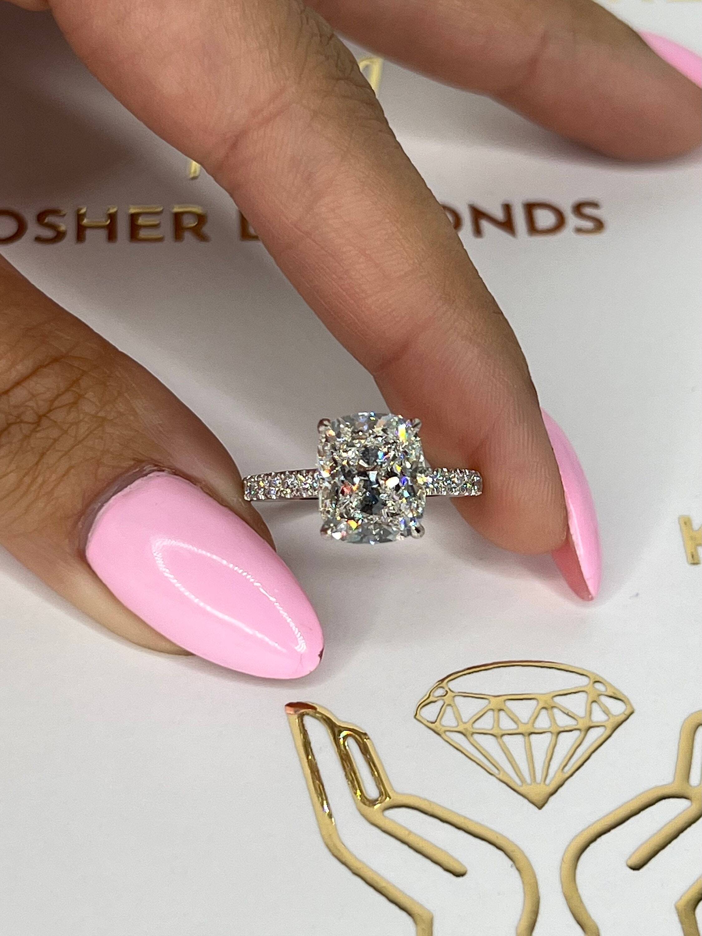 4.25 Carat Rectangular Cushion Cut Diamond Solitaire Engagement Ring