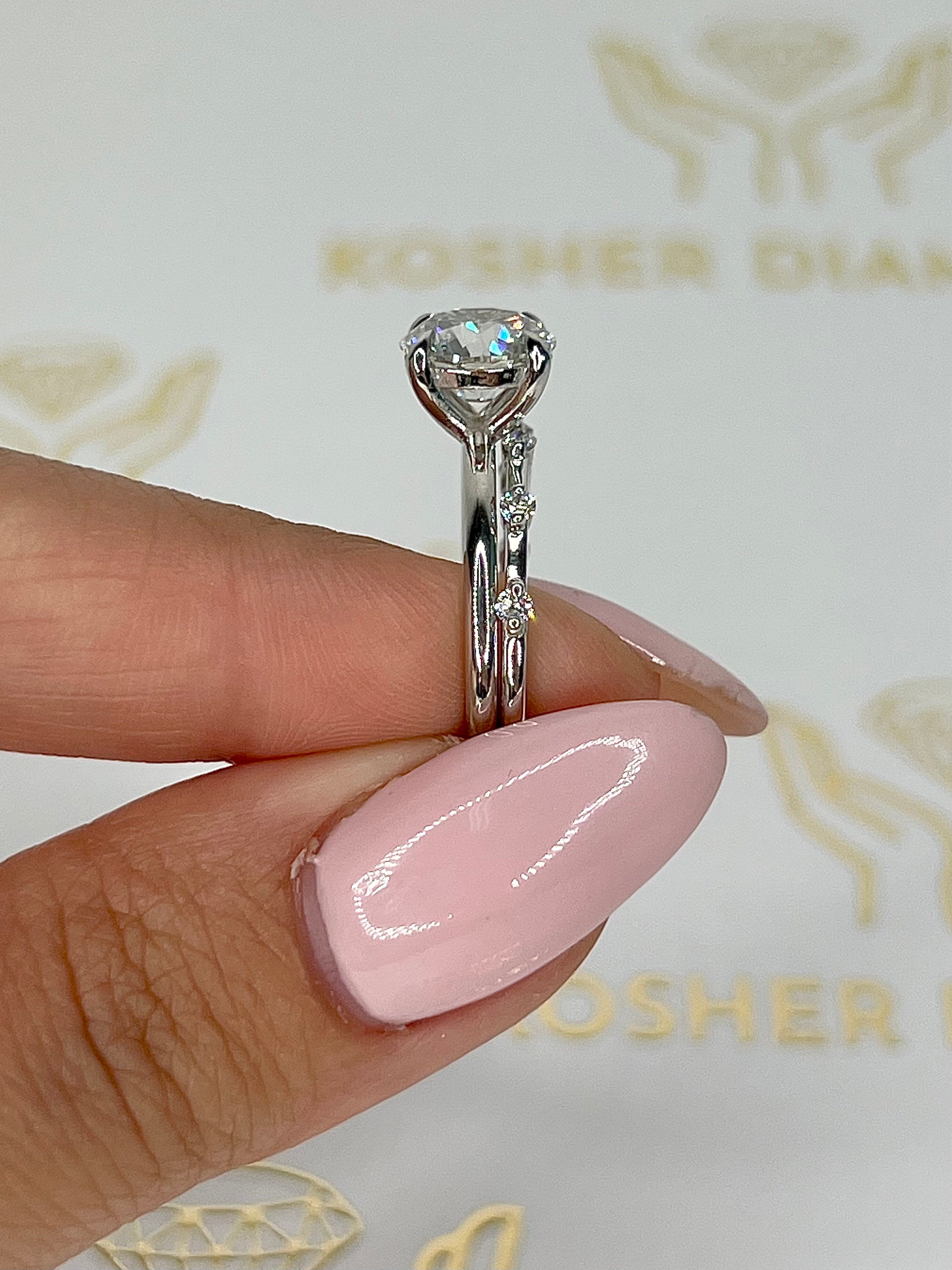 2.1 Carat Round Cut Diamond Solitaire Engagement Ring Set, Matching Round Diamond Wedding Band