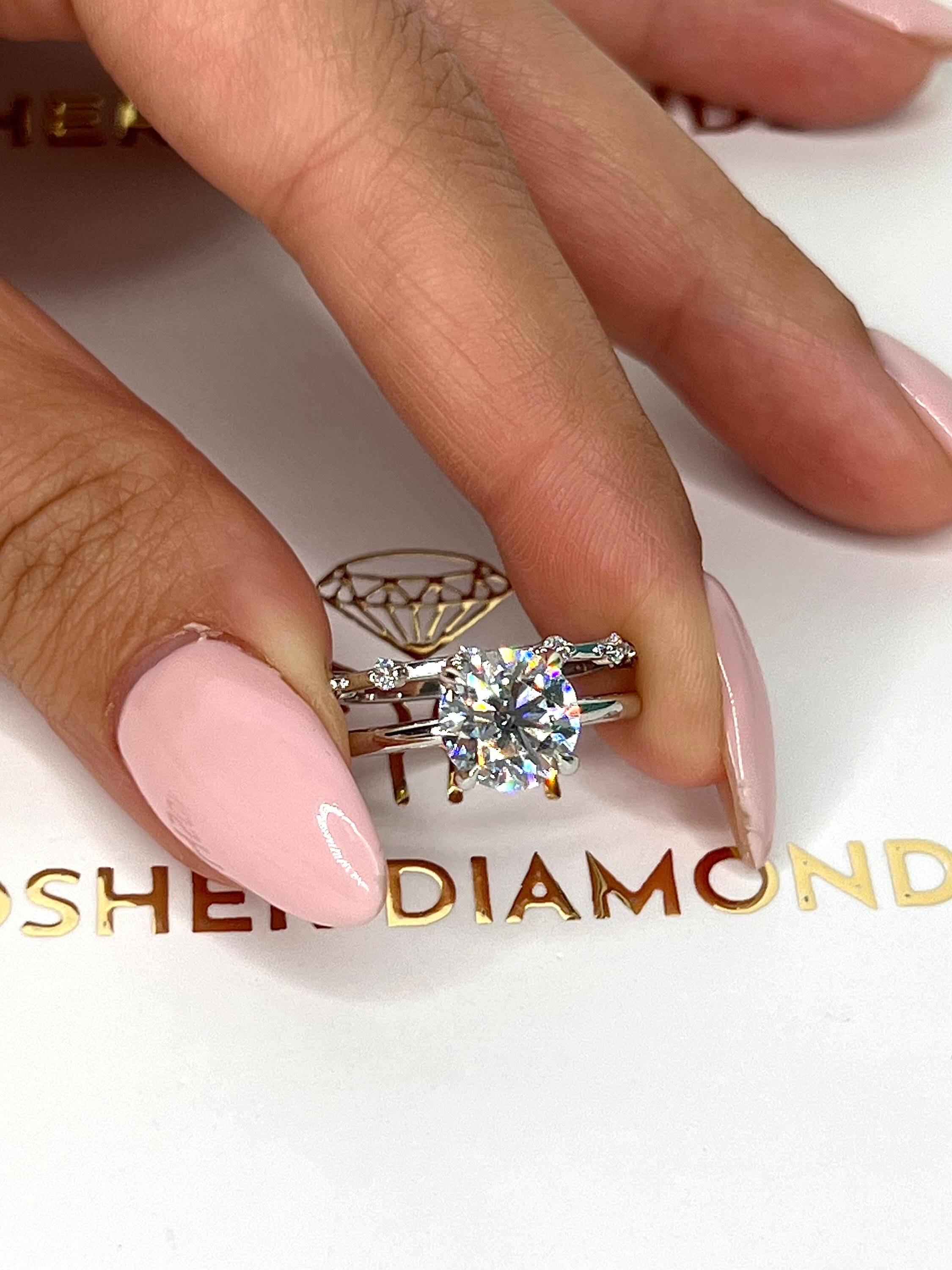 2.1 Carat Round Cut Diamond Solitaire Engagement Ring Set, Matching Round Diamond Wedding Band