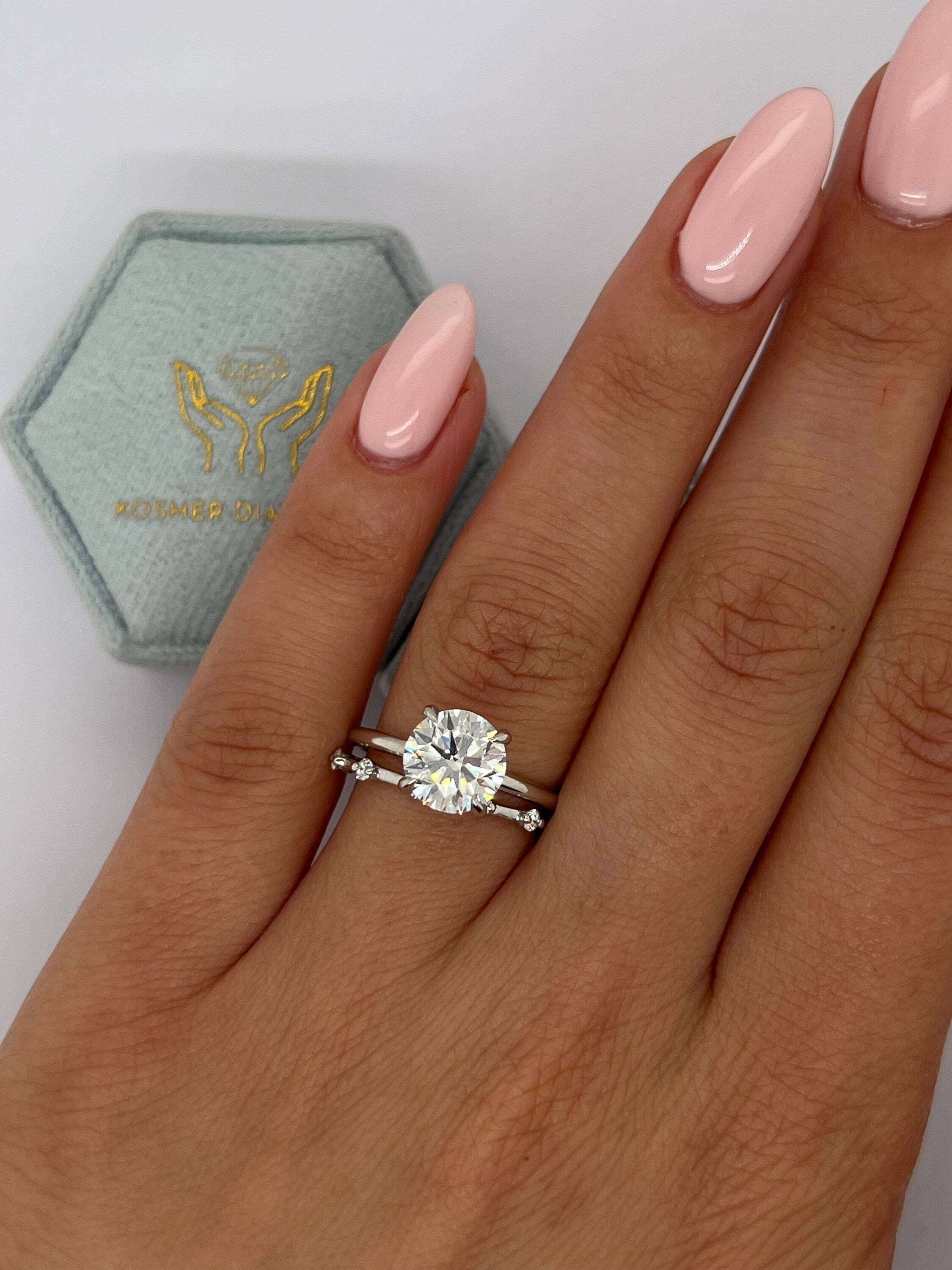 2.1 Carat Round Cut Diamond Solitaire Engagement Ring Set, Matching Round Diamond Wedding Band