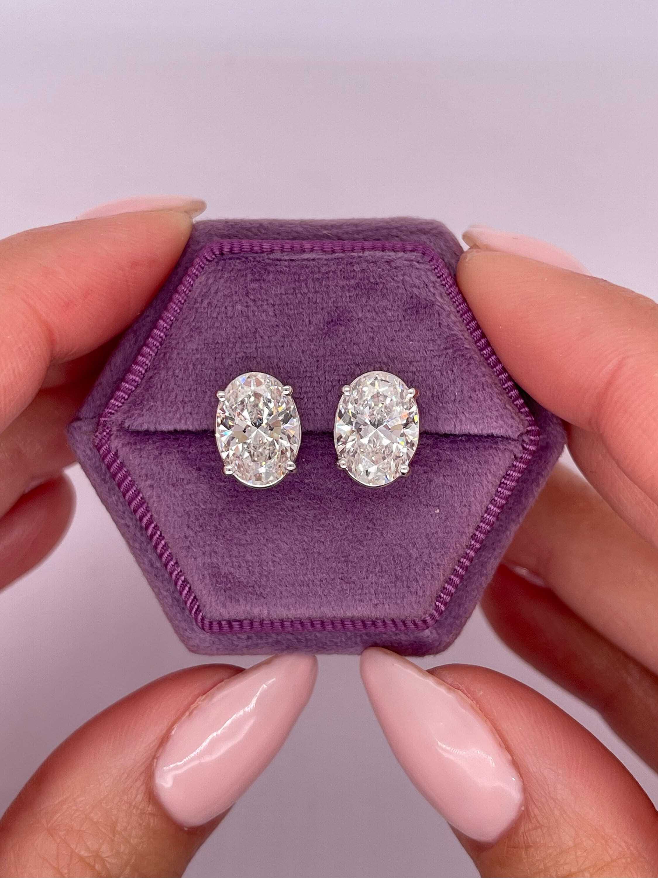 3 Carat Total Oval Cut Diamond Stud Pushback Earrings, Perfect Matching Diamonds
