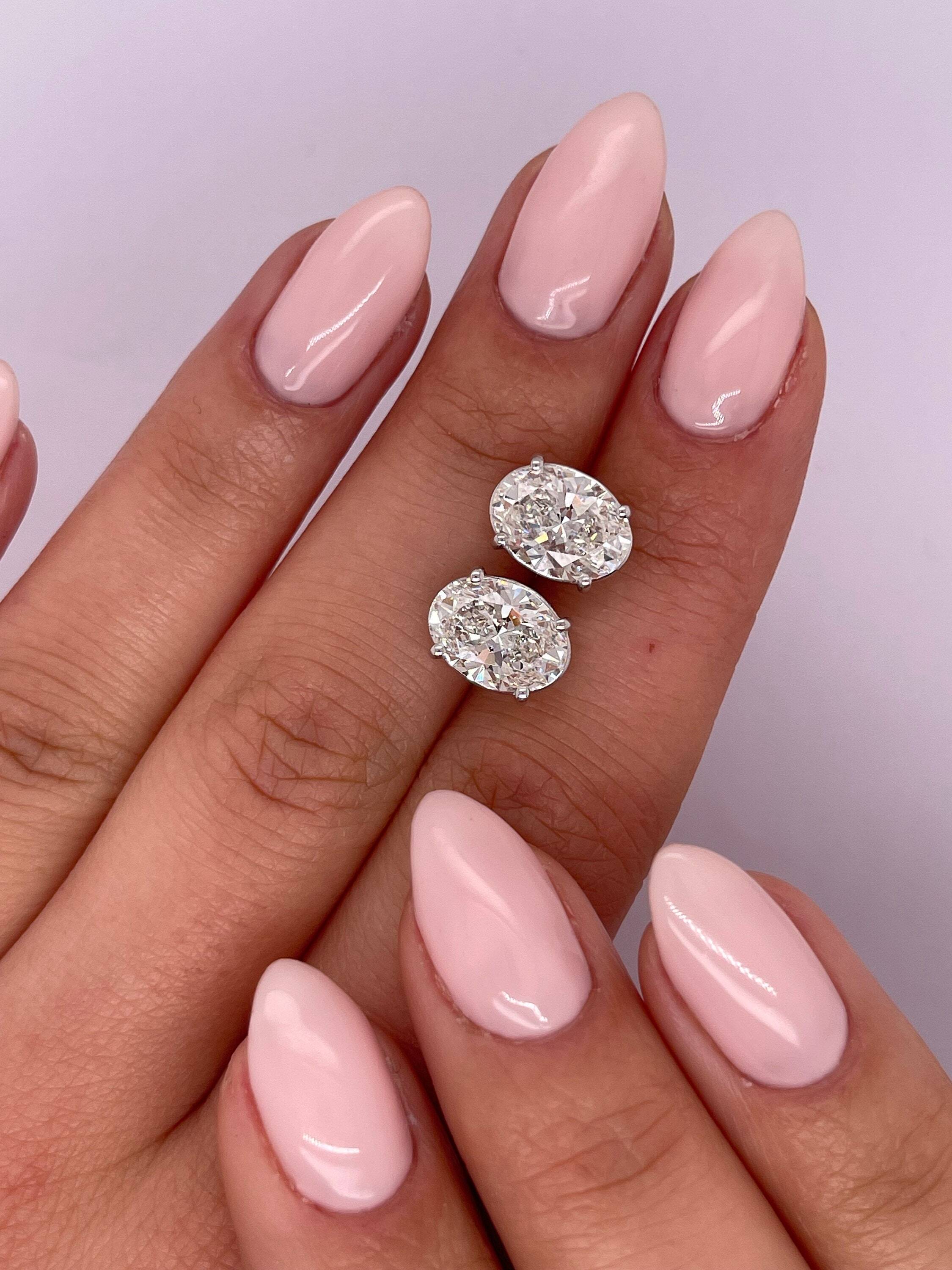 3 Carat Total Oval Cut Diamond Stud Pushback Earrings, Perfect Matching Diamonds