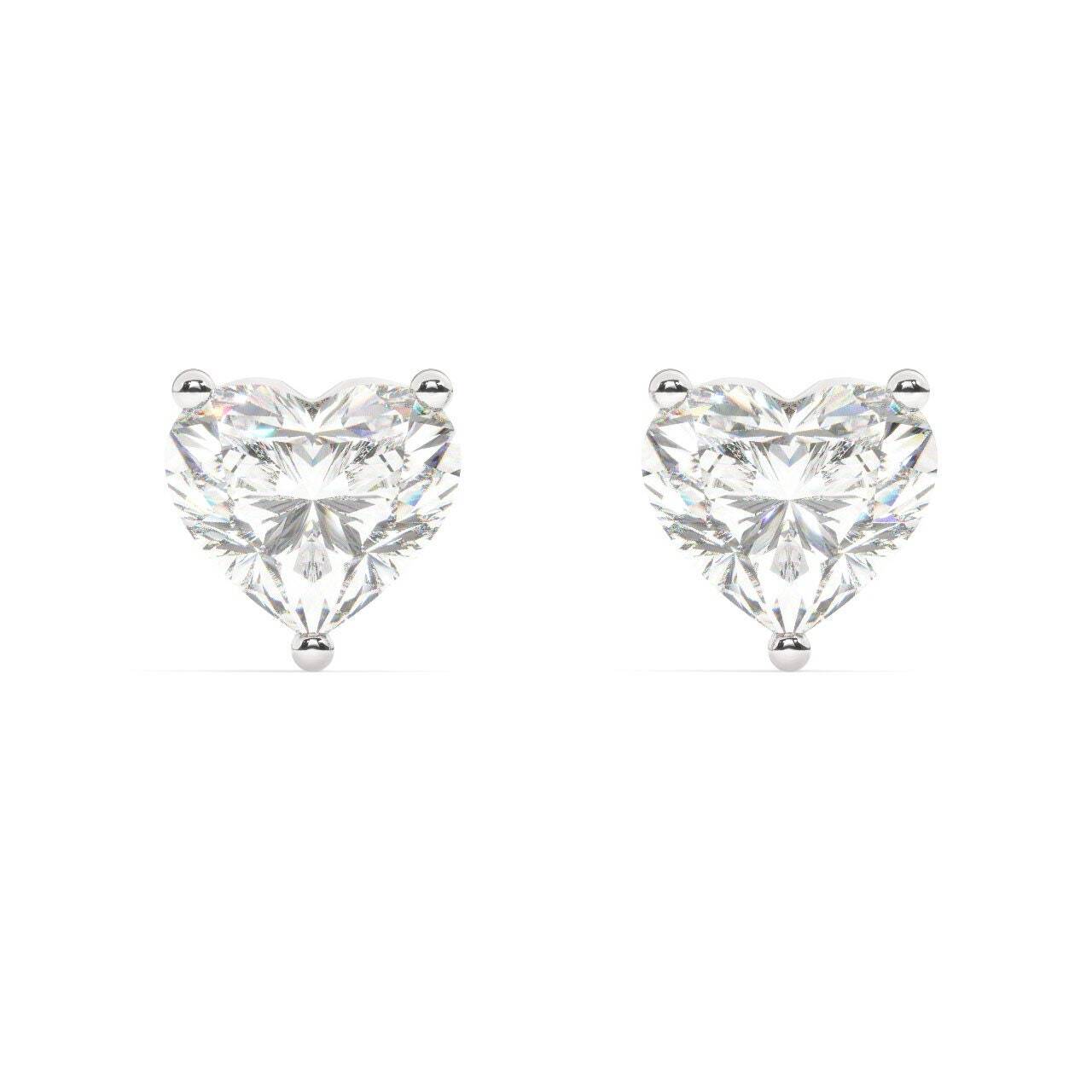 2 Carat Total Weight Heart Diamond Stud Earrings, Pushback Posts