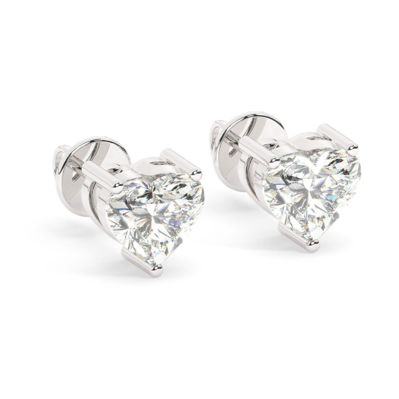2 Carat Total Weight Heart Diamond Stud Earrings, Pushback Posts