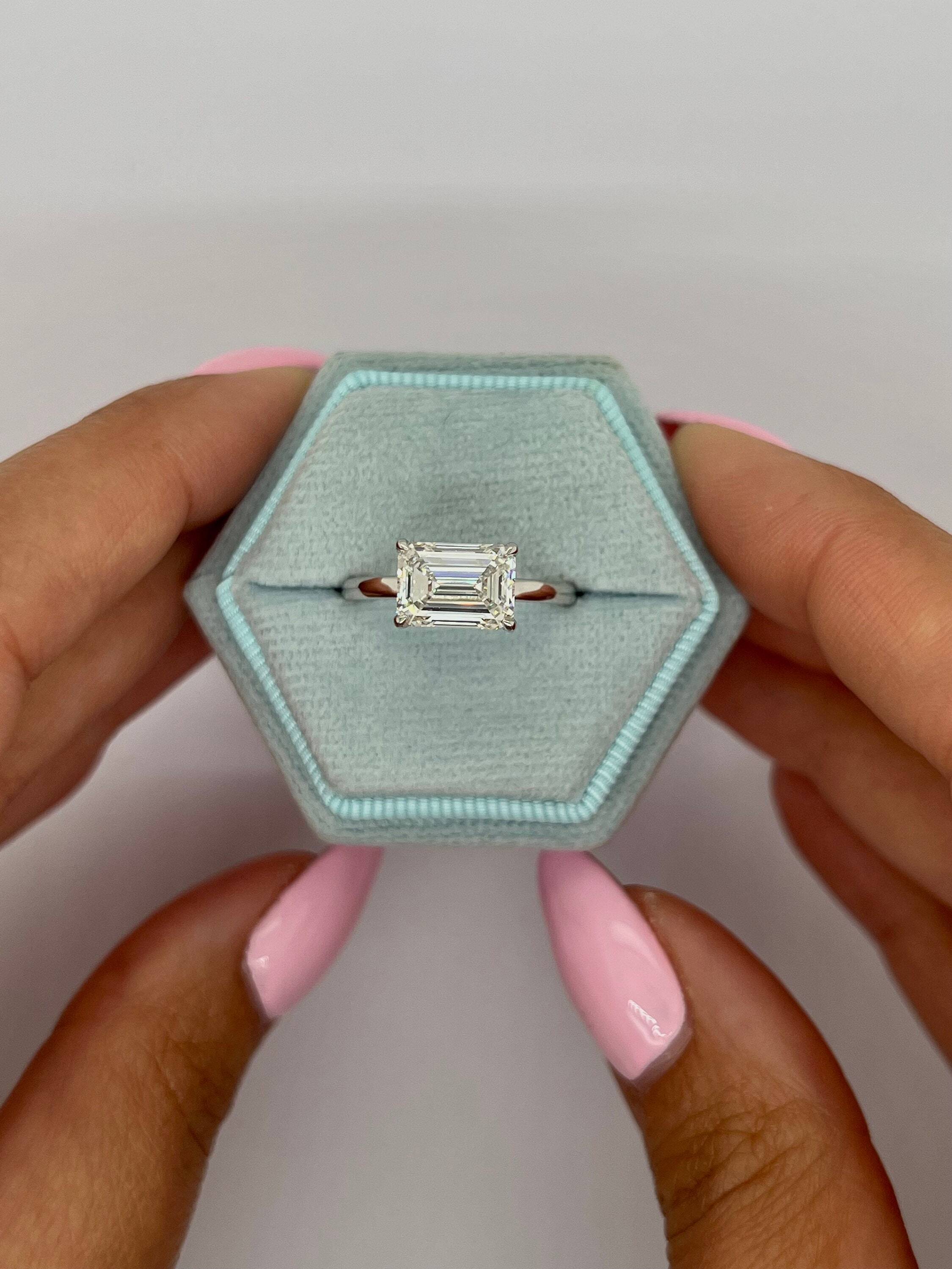 2.5 Carat East-West Emerald Excellent Cut Diamond Solitaire Engagement Ring
