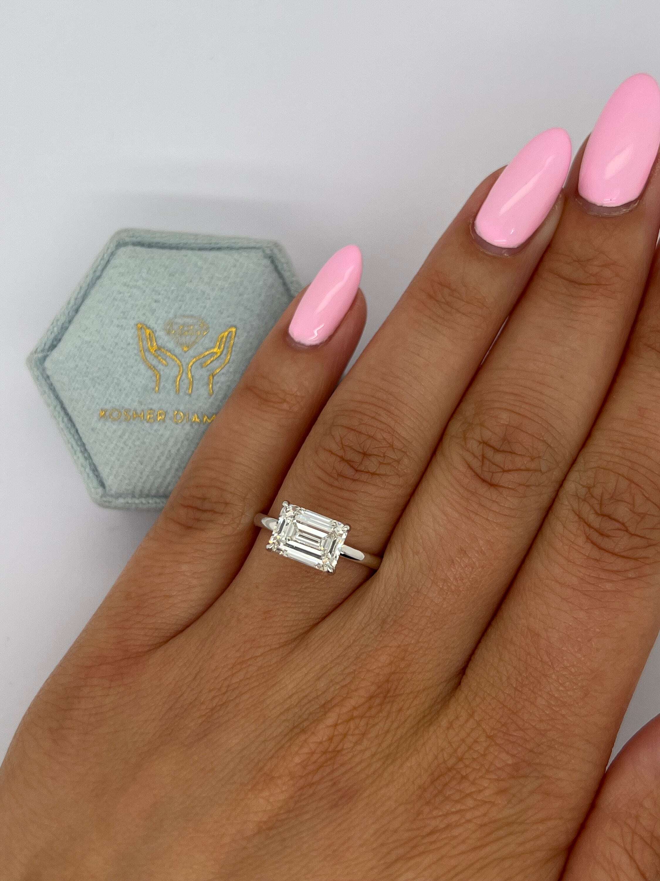 2.5 Carat East-West Emerald Excellent Cut Diamond Solitaire Engagement Ring