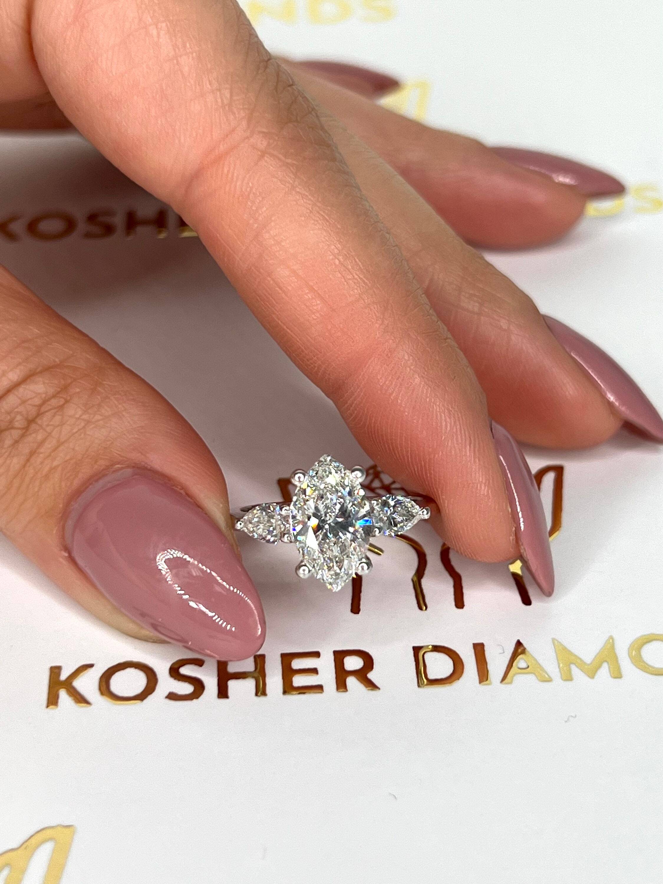 2.5 Carat Total Marquise Cut Three Stone Diamond Engagement Ring, Side Pear Diamonds