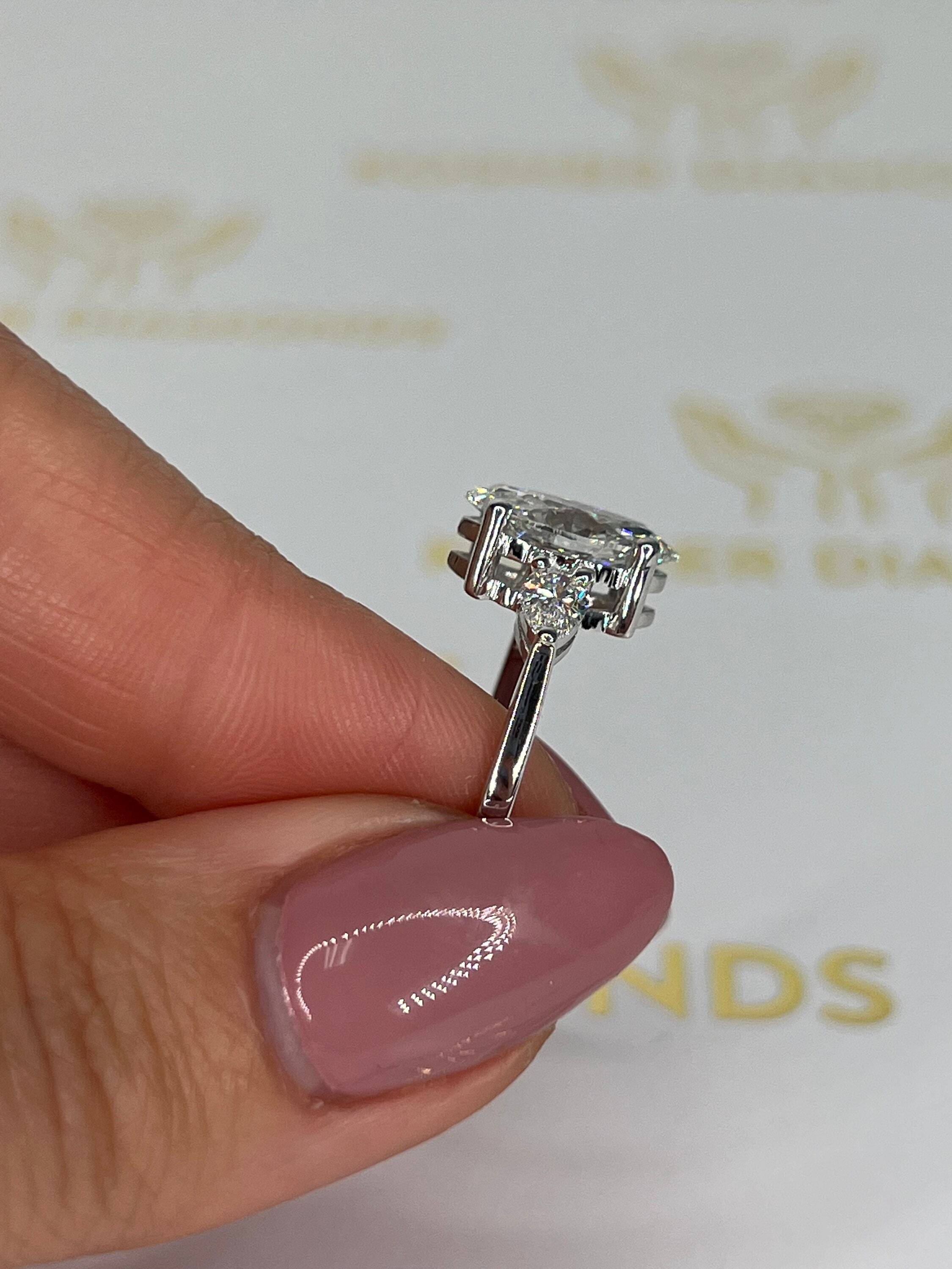 2.5 Carat Total Marquise Cut Three Stone Diamond Engagement Ring, Side Pear Diamonds