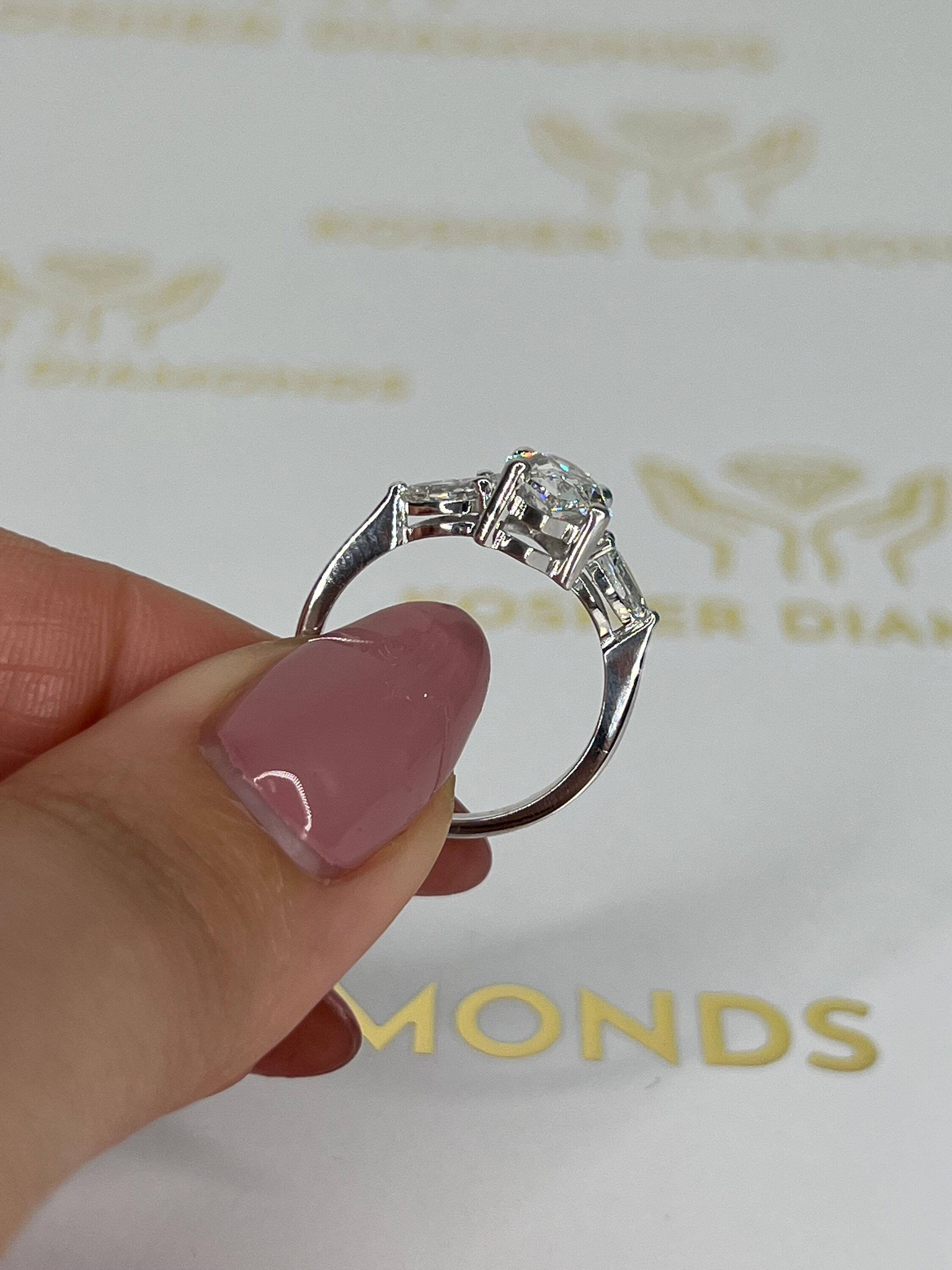 2.5 Carat Total Marquise Cut Three Stone Diamond Engagement Ring, Side Pear Diamonds