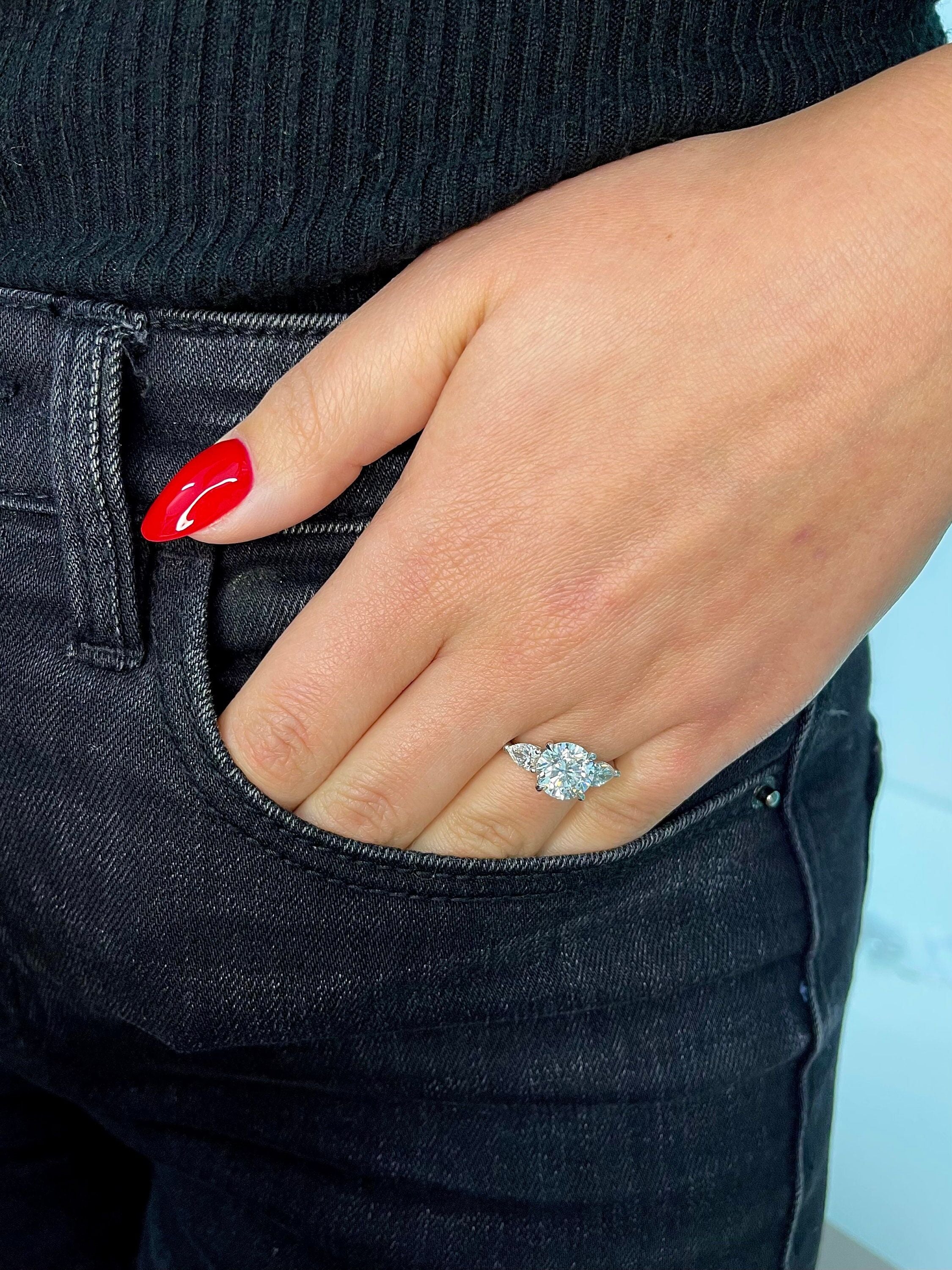 3.7 Carat Round Cut Diamond Three Stone Solitaire Engagement Ring