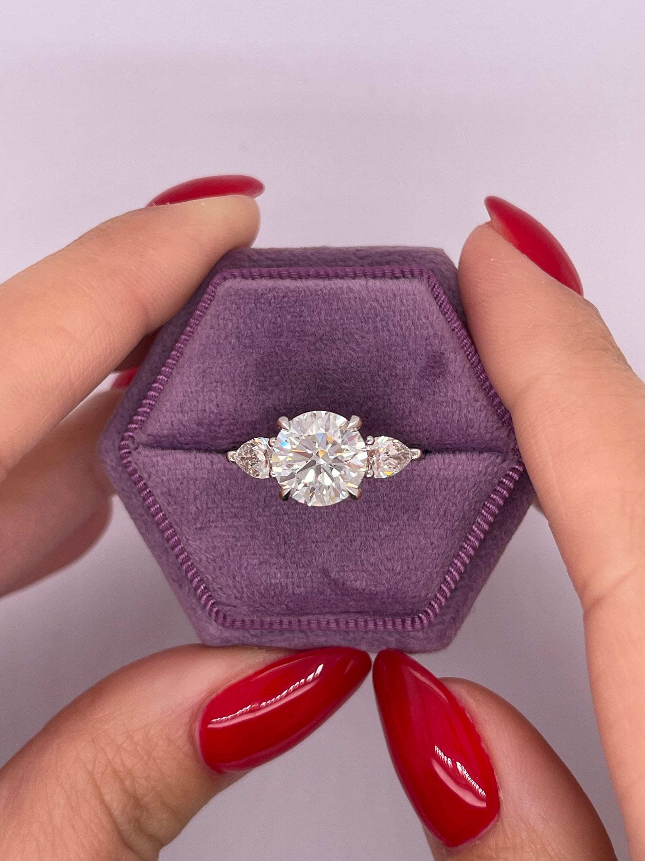 3.7 Carat Round Cut Diamond Three Stone Solitaire Engagement Ring