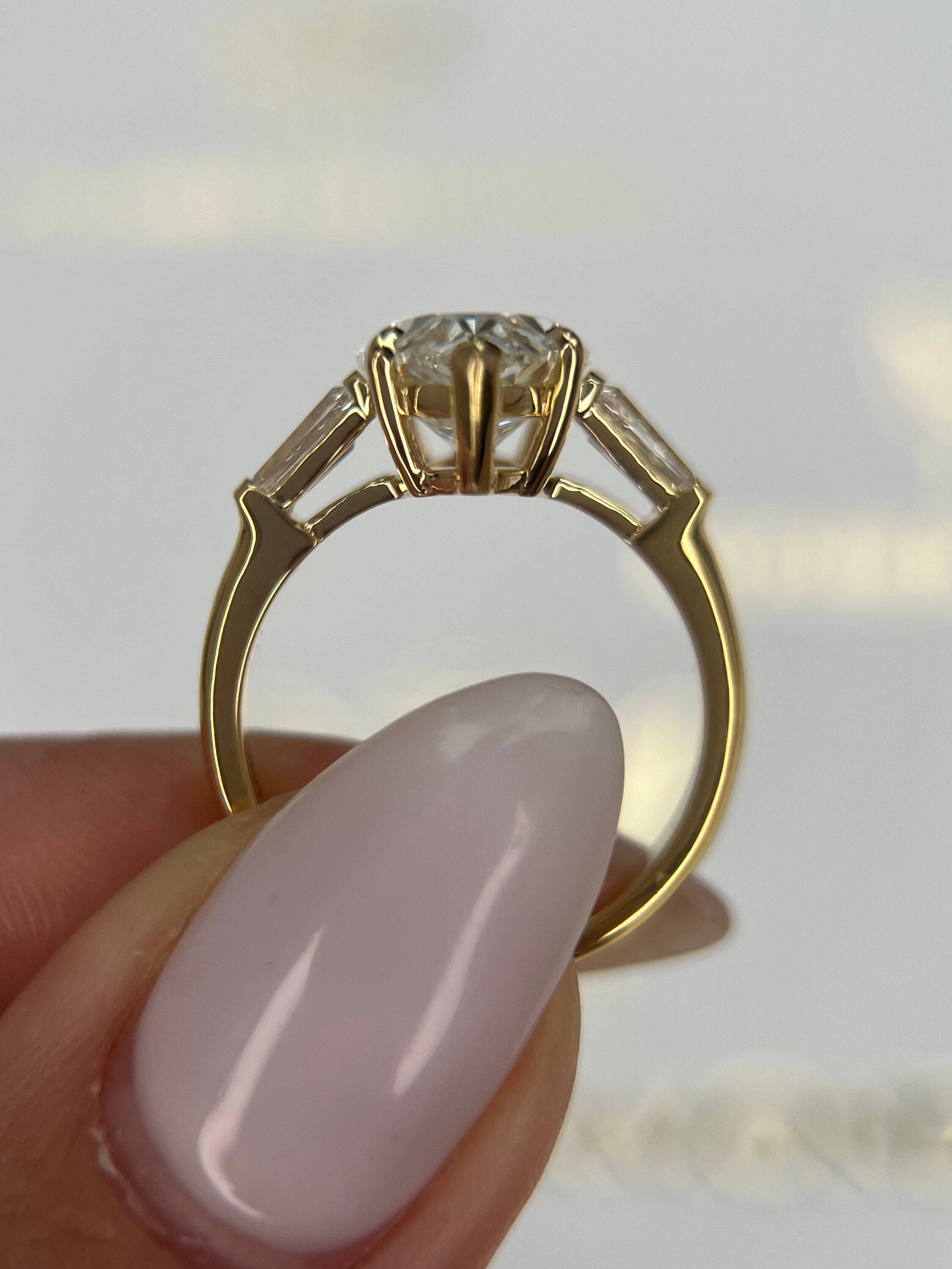 4.5 Carat Marquise Cut Three Stone Diamond Engagement Ring, Side Baguettes