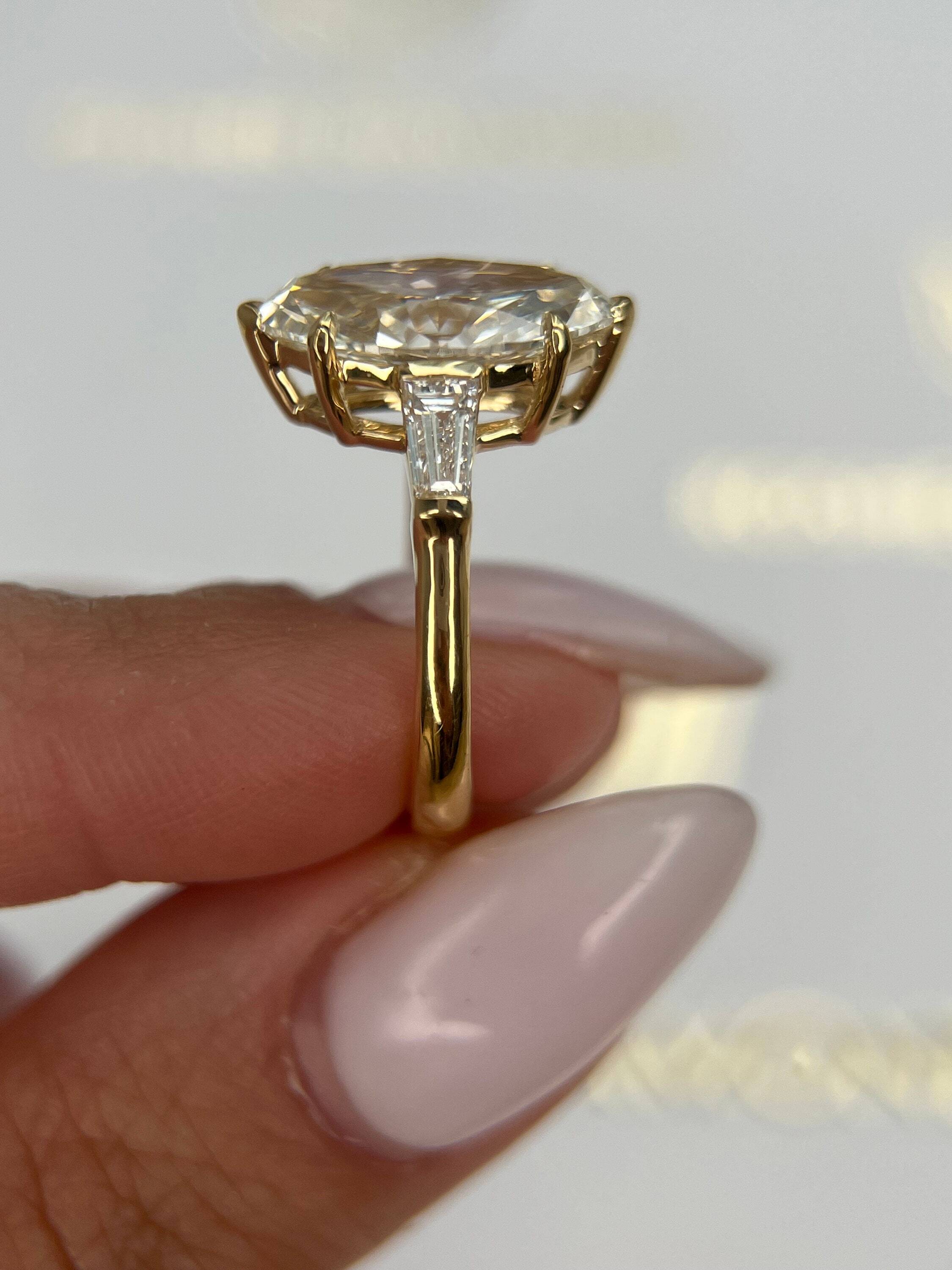 4.5 Carat Marquise Cut Three Stone Diamond Engagement Ring, Side Baguettes